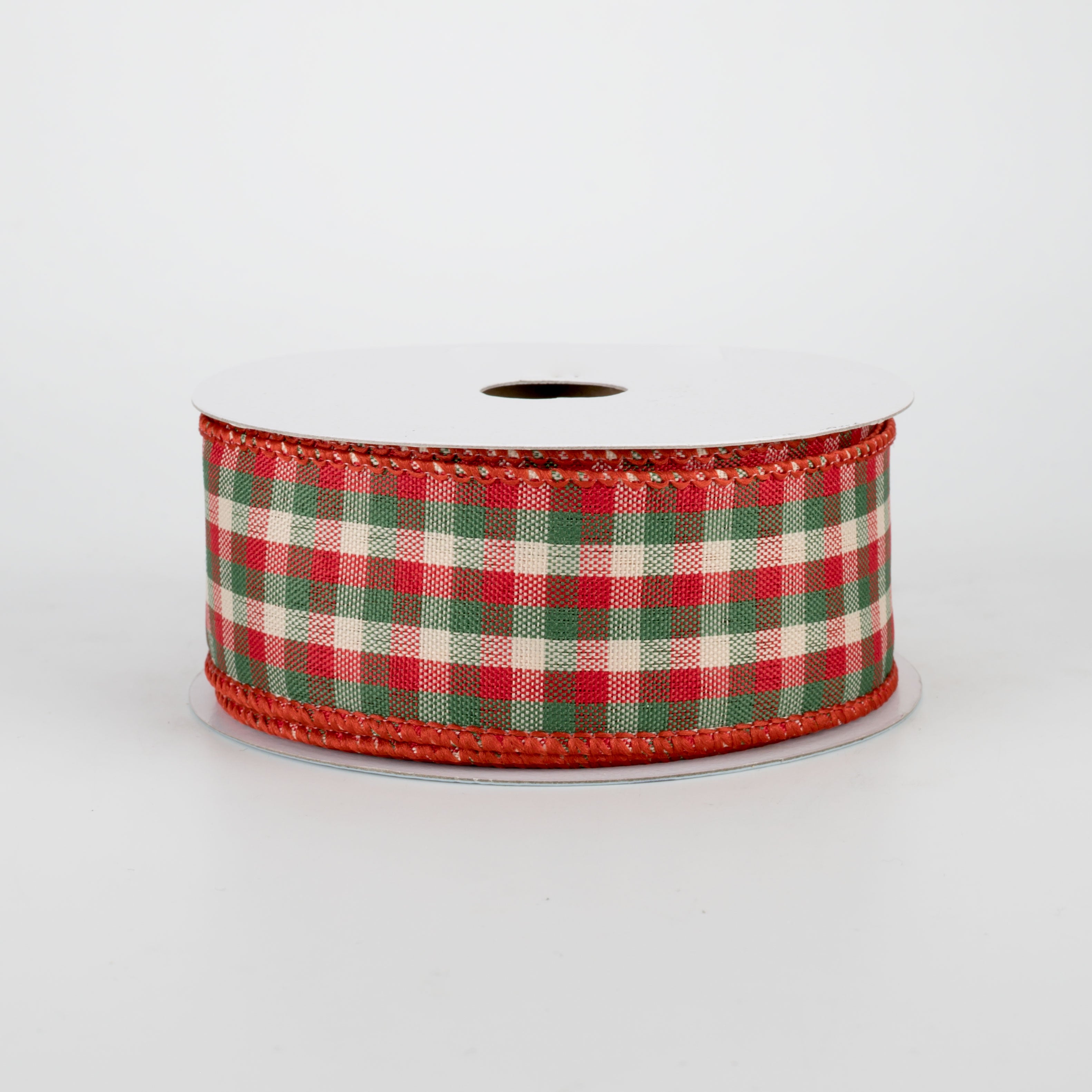 1.5 Inch Mini Gingham Check Ribbon - Red, Emerald, Cream (10 Yards) for Gift Wrapping, DIY Crafts, and Party Decorations
