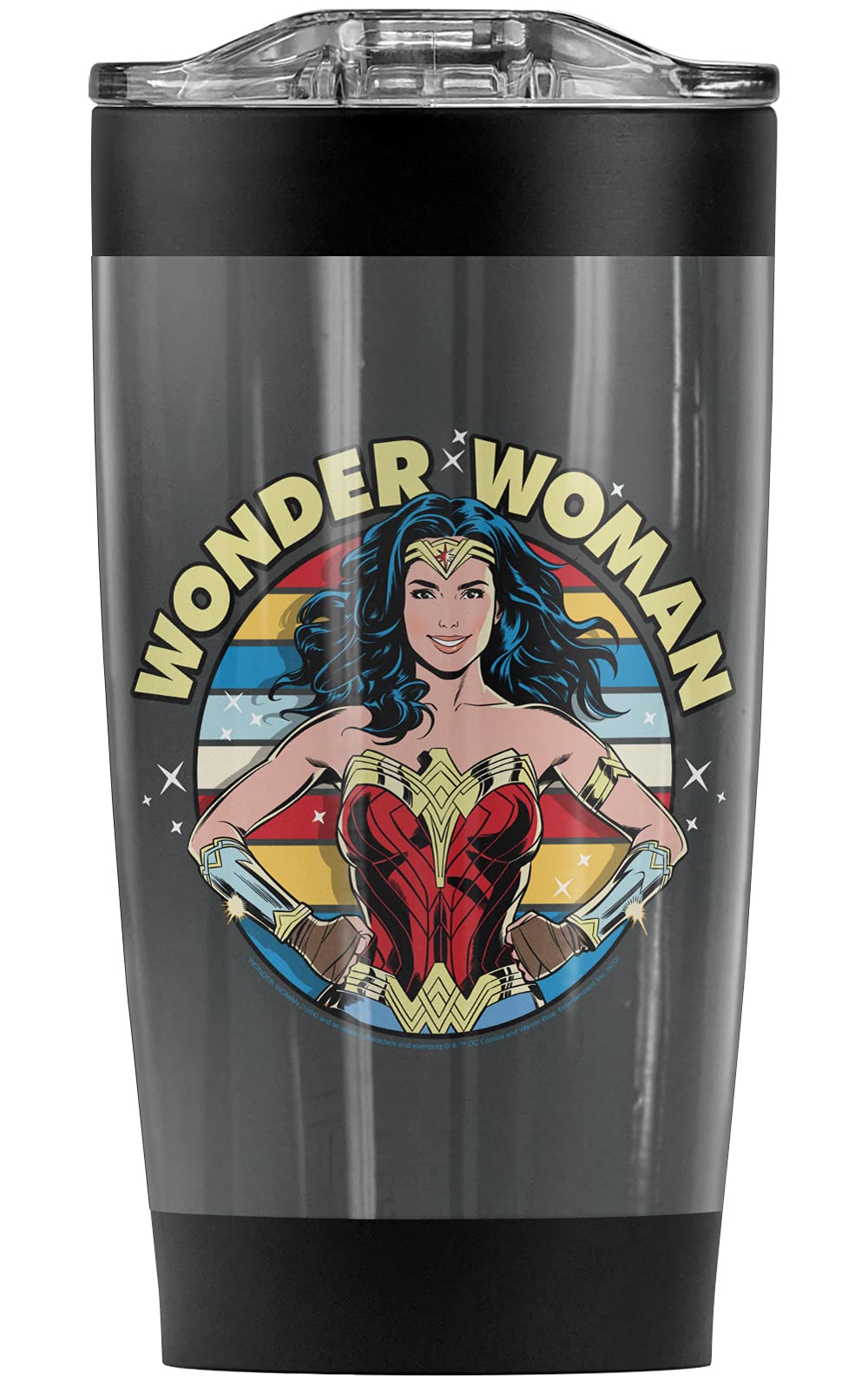 Wonder Woman 1984 Stainless Steel Tumbler 20oz - Vacuum Insulated Coffee Travel Mug with Leakproof Lid - Keeps Hot & Cold Beverages Perfect Temperature - Ideal for Office, Gym, Camping & Road Trips