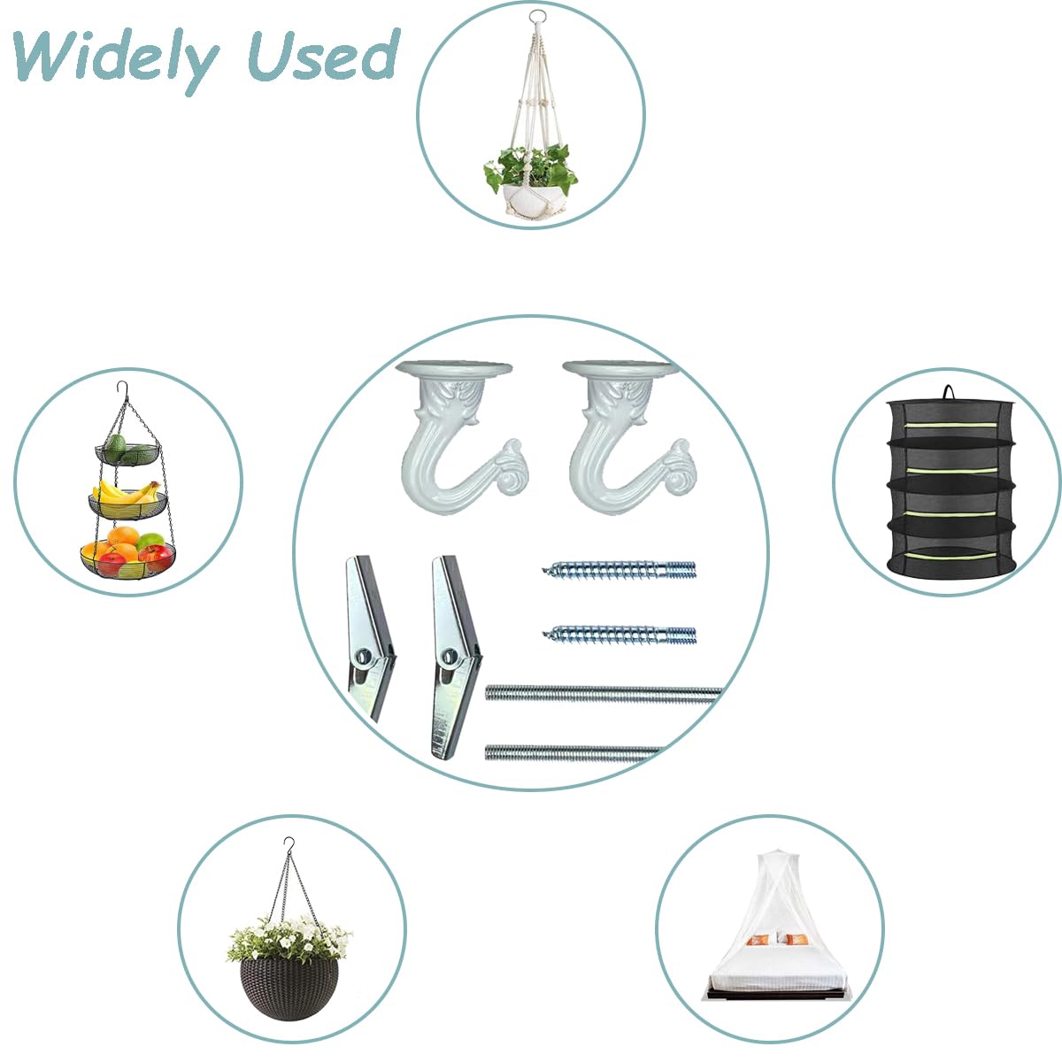 8-Piece White Heavy Duty Metal Ceiling Hooks for Hanging Plants - Includes Mounting Hardware - Perfect for Indoor Gardens, Balconies, and Home Decor