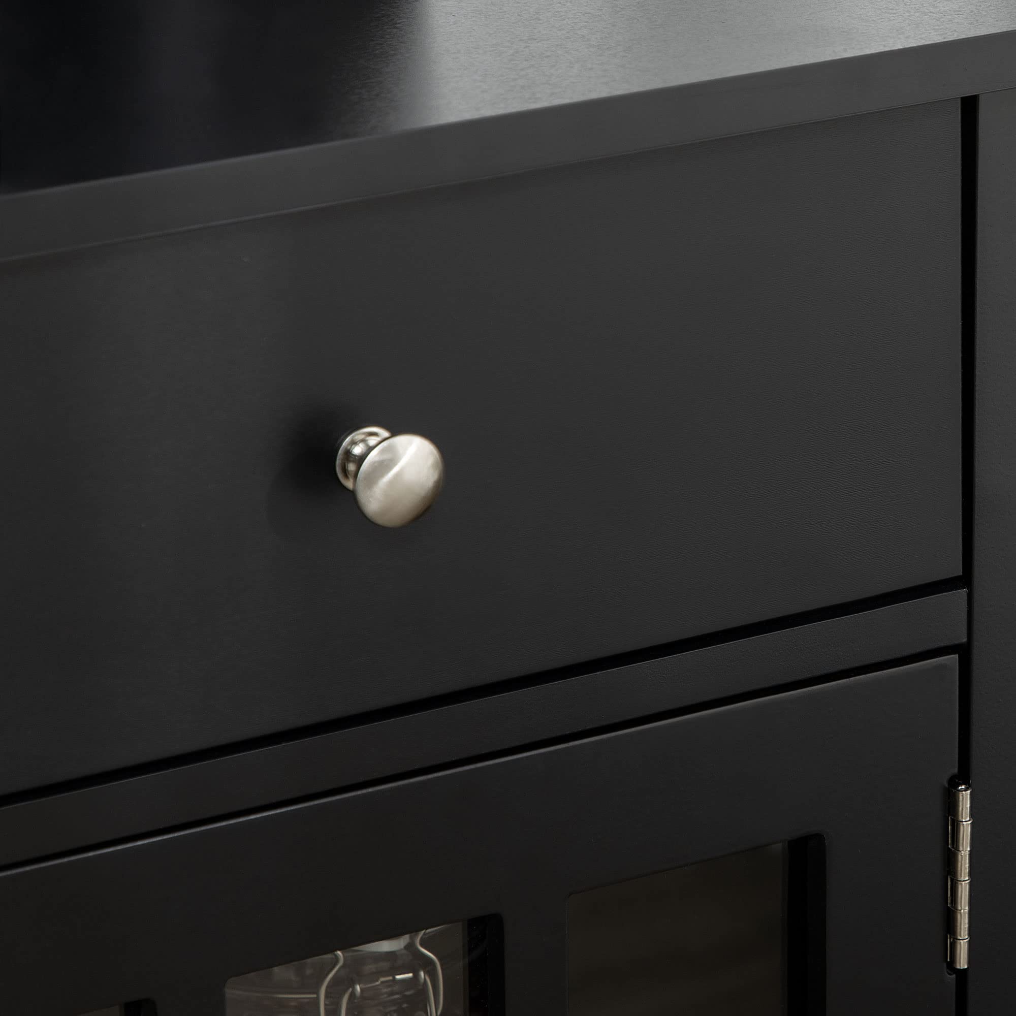 HOMCOM Sideboard Buffet Cabinet with Glass Doors - Adjustable Shelf & 2 Drawers - Modern Accent Kitchen Storage Cabinet in Black - Perfect for Dining Room, Kitchen Organization & Home Decor