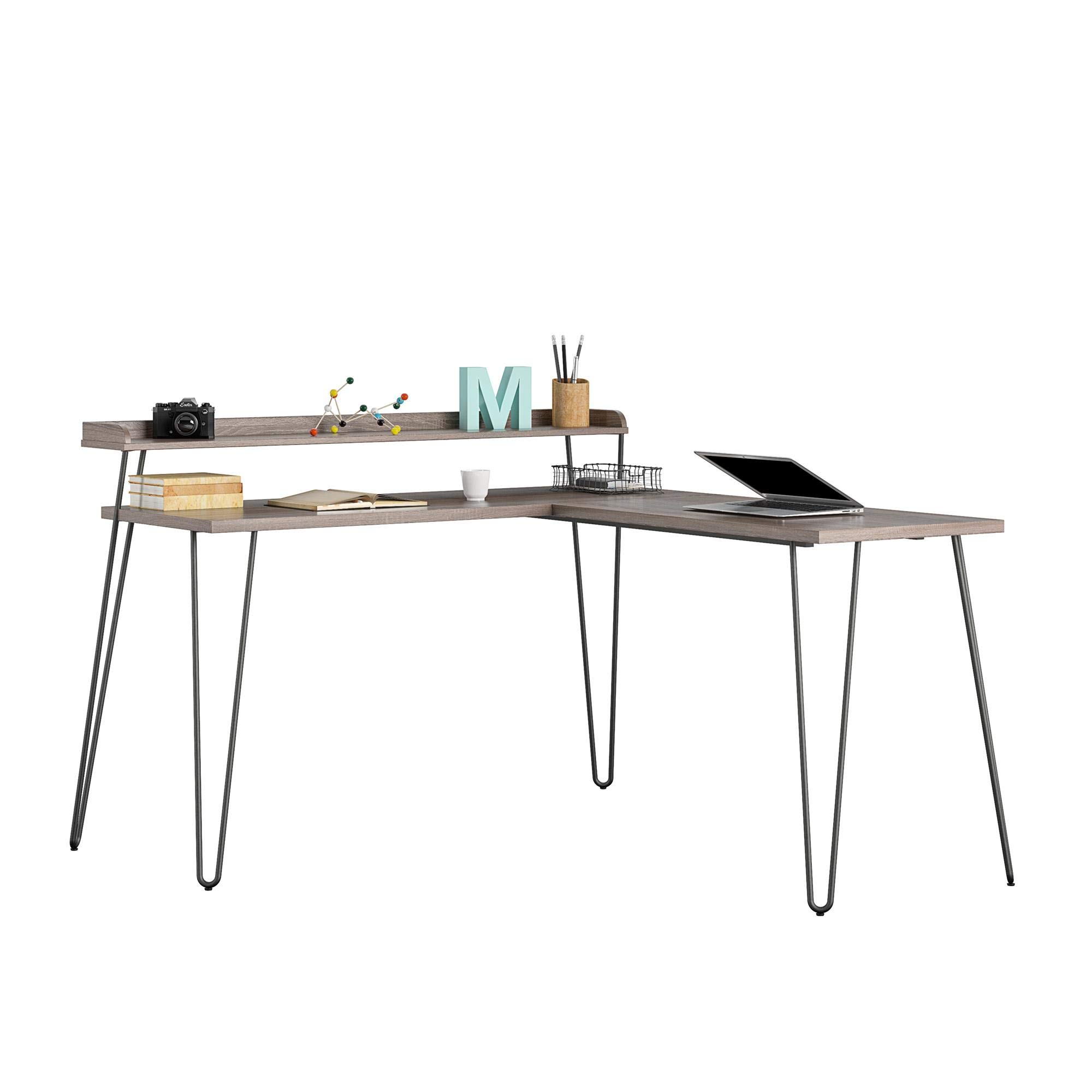 Ameriwood Home Haven L-Shaped Desk with Riser - Distressed Gray Oak Finish, Home Office Computer Desk for Work & Study, Perfect for Small Spaces & Remote Work