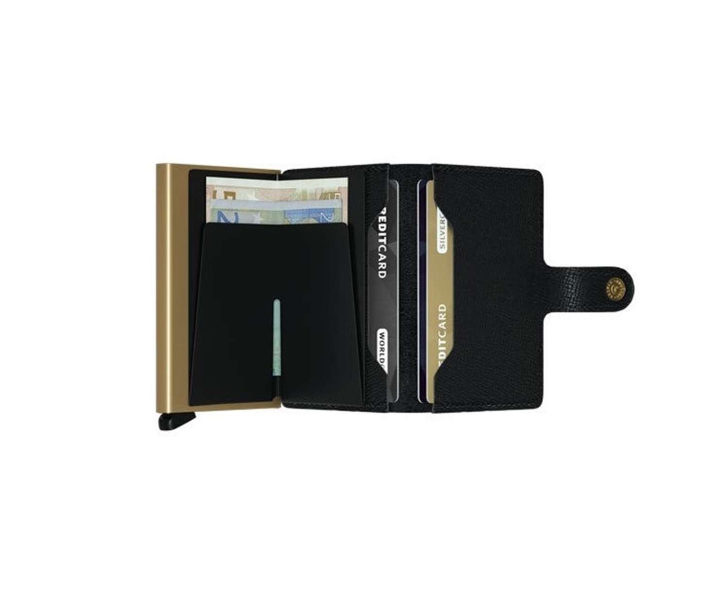 Secrid Women's Mini RFID Blocking Leather Wallet - Slim Card Holder for 12 Cards (Black Gold) - Perfect for Travel, Work & Everyday Use