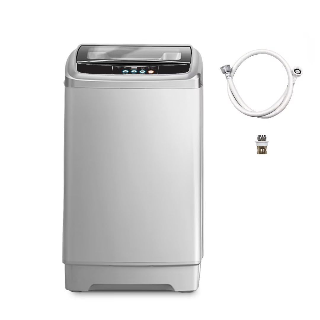 Compact Automatic Washing Machine for Apartments - Portable Washer with 24H Timer & LED Display - Transparent Gray Design - Perfect for Small Spaces, Dorms, RVs and Tiny Homes