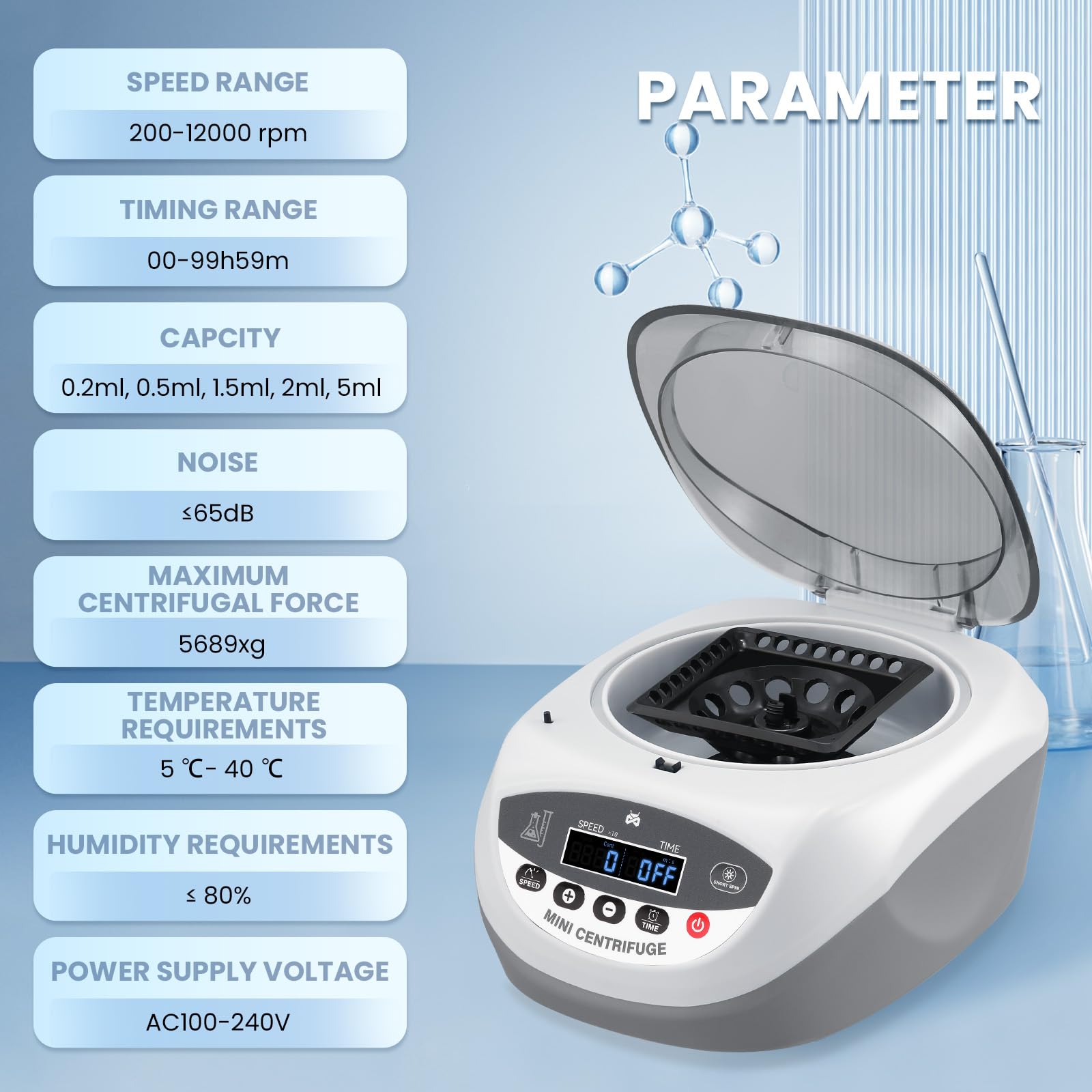 Mxmoonant Mini Centrifuge Machine 12000RPM - High Speed Lab Benchtop PCR Centrifuge for 0.2/0.5/1.5/2/5ml Tubes - Compact Electric Desktop Centrifuge for DNA/RNA Sample Preparation in Laboratories & Research Facilities