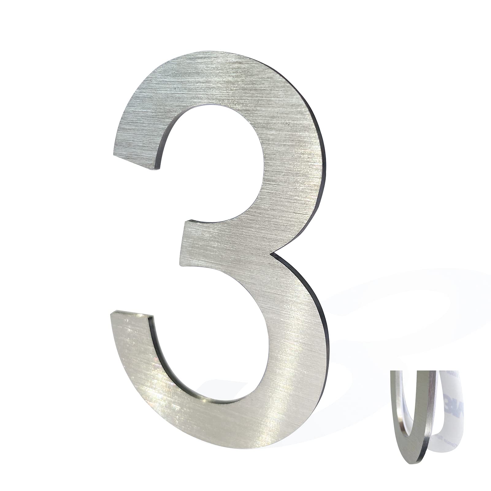 Modern Stainless Steel House Numbers - 3 Inch Silver Self-Adhesive Mailbox Decor (Set of 3) - Weatherproof Address Plaques for Front Door, Porch & Outdoor Home Signage