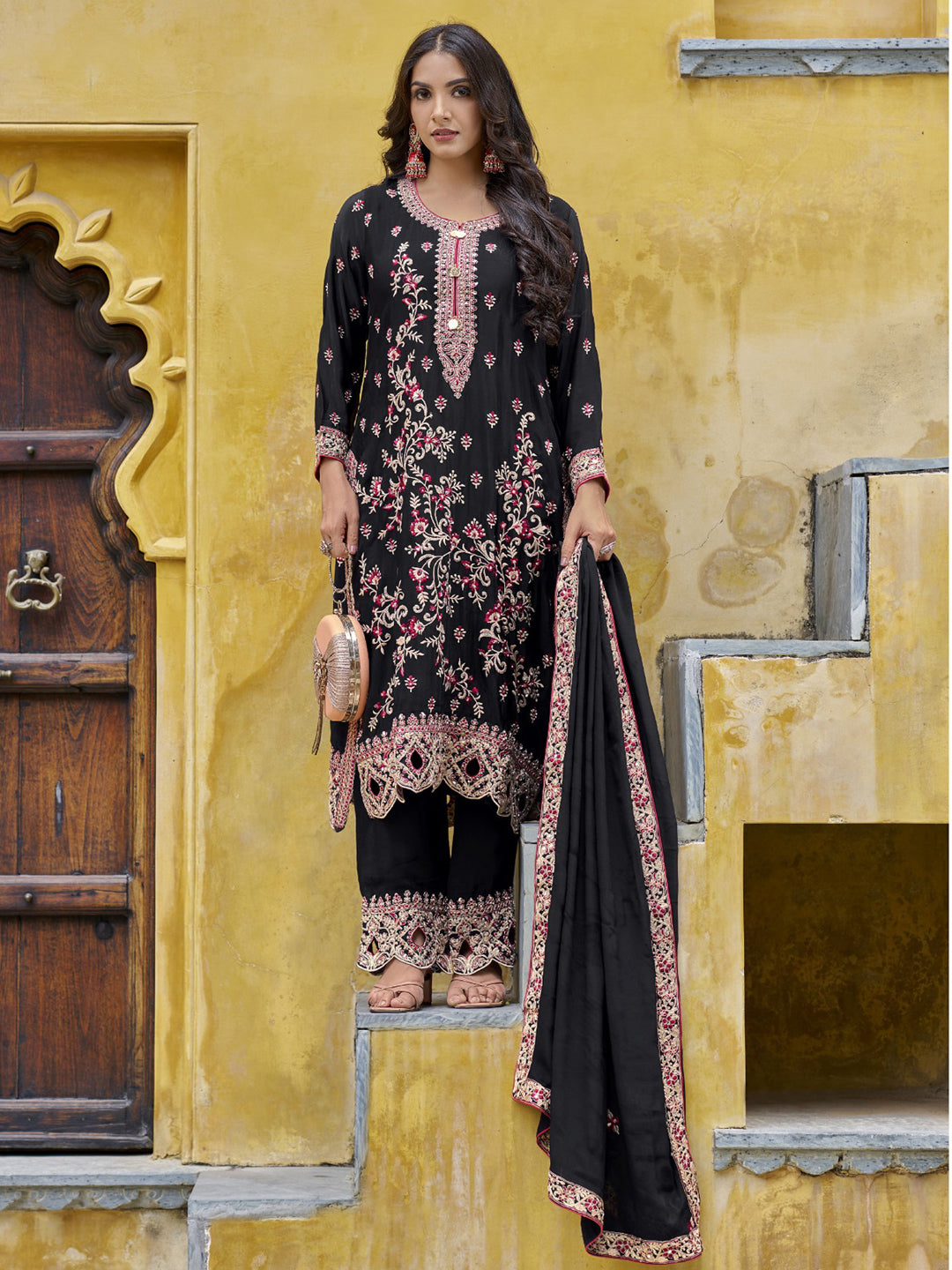 Elegant Black Designer Ready-Made Pant Suit with Intricate Embroidery & Mirror Work - Perfect for Weddings, Parties & Special Occasions