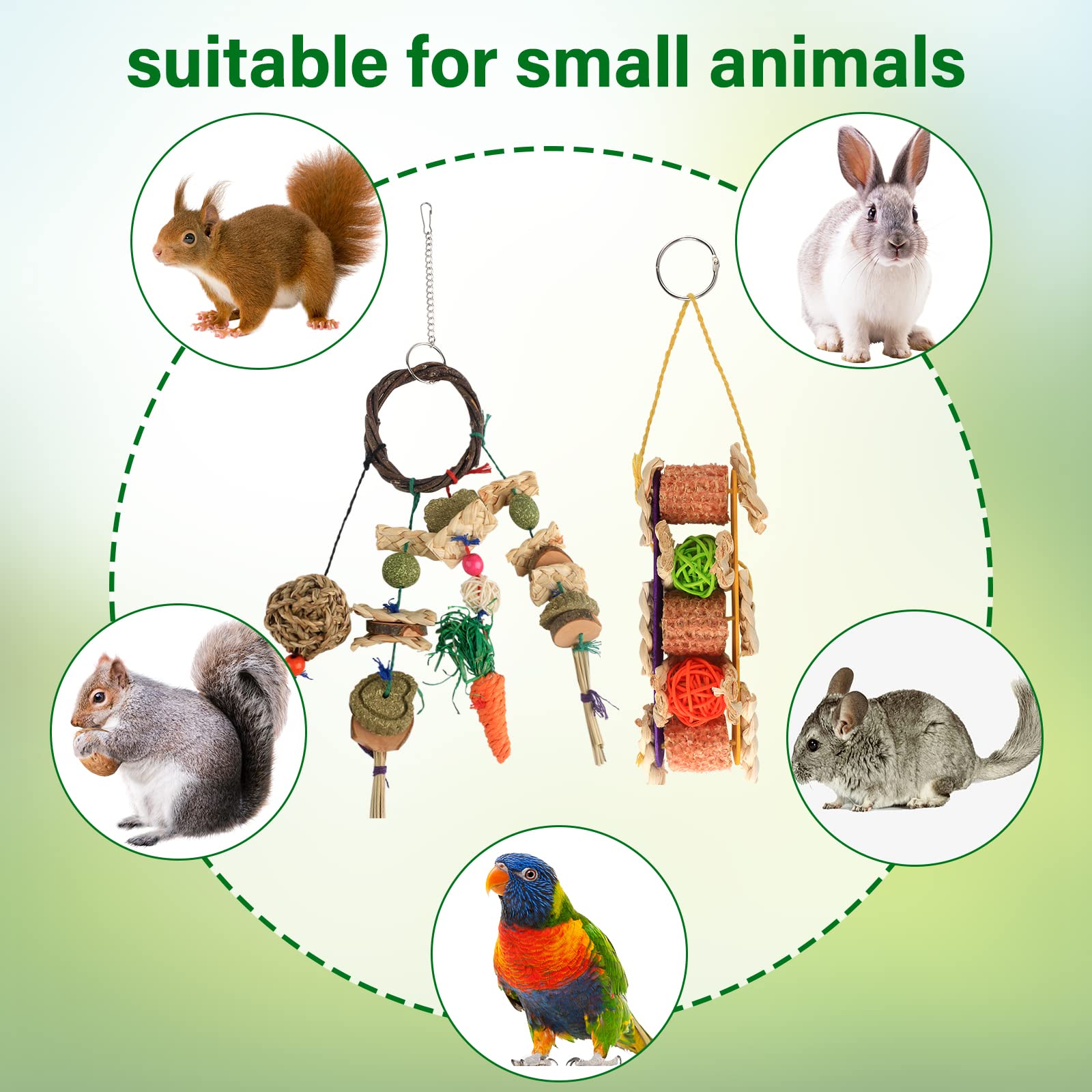 HOSUKKO 2PCS Rabbit Chew Toys for Small Pets - Bunny Guinea Pig Teeth Grinding Toys, Dental Health Molar Tool for Rabbits, Hamsters & Small Animals - Hanging Chew Toys for Play & Teeth Care - Perfect for Cage Entertainment & Dental Hygiene