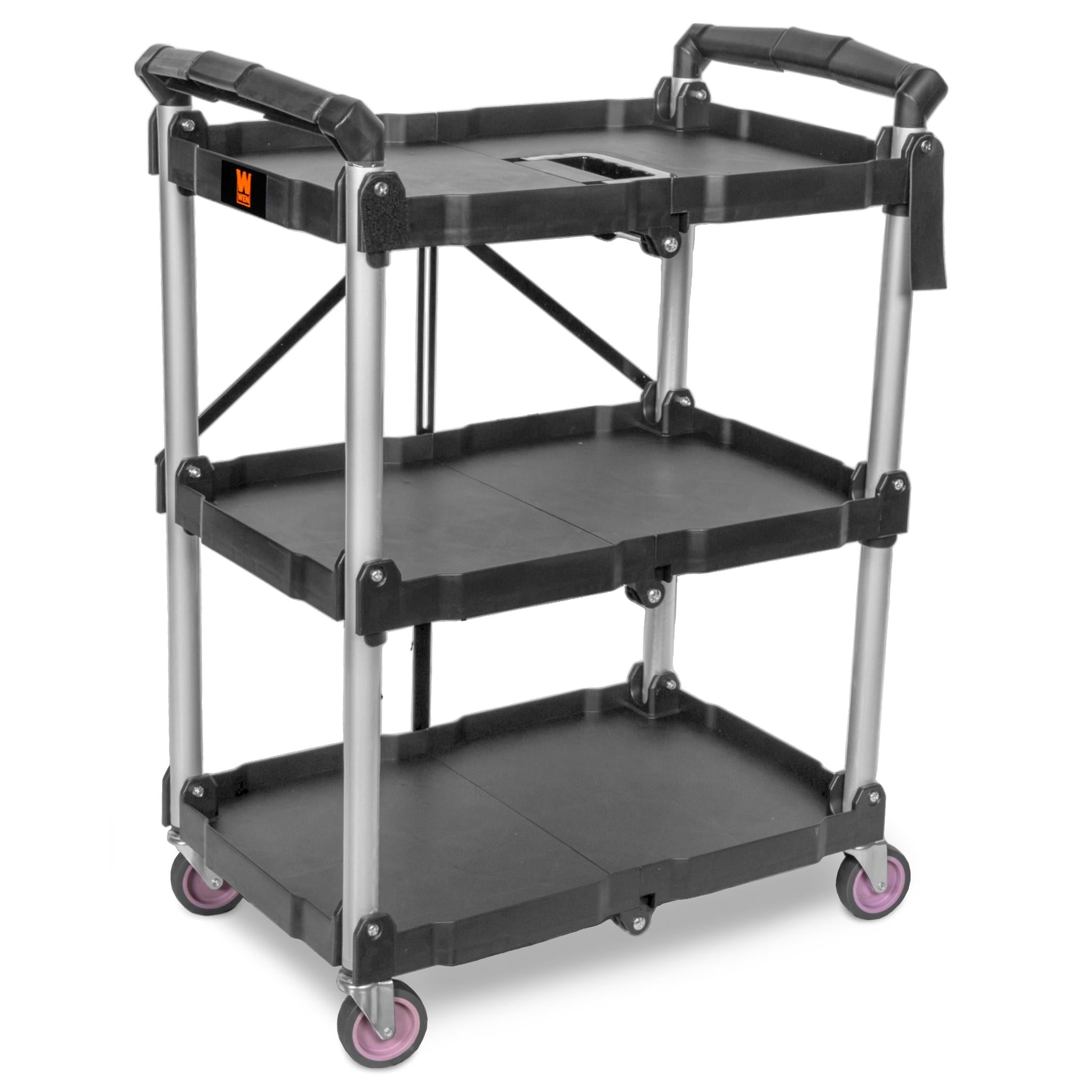 WEN 73065 Compact Foldable 3-Tier Utility Cart with 165lb Capacity - Perfect for Home, Office, Warehouse & Retail Organization