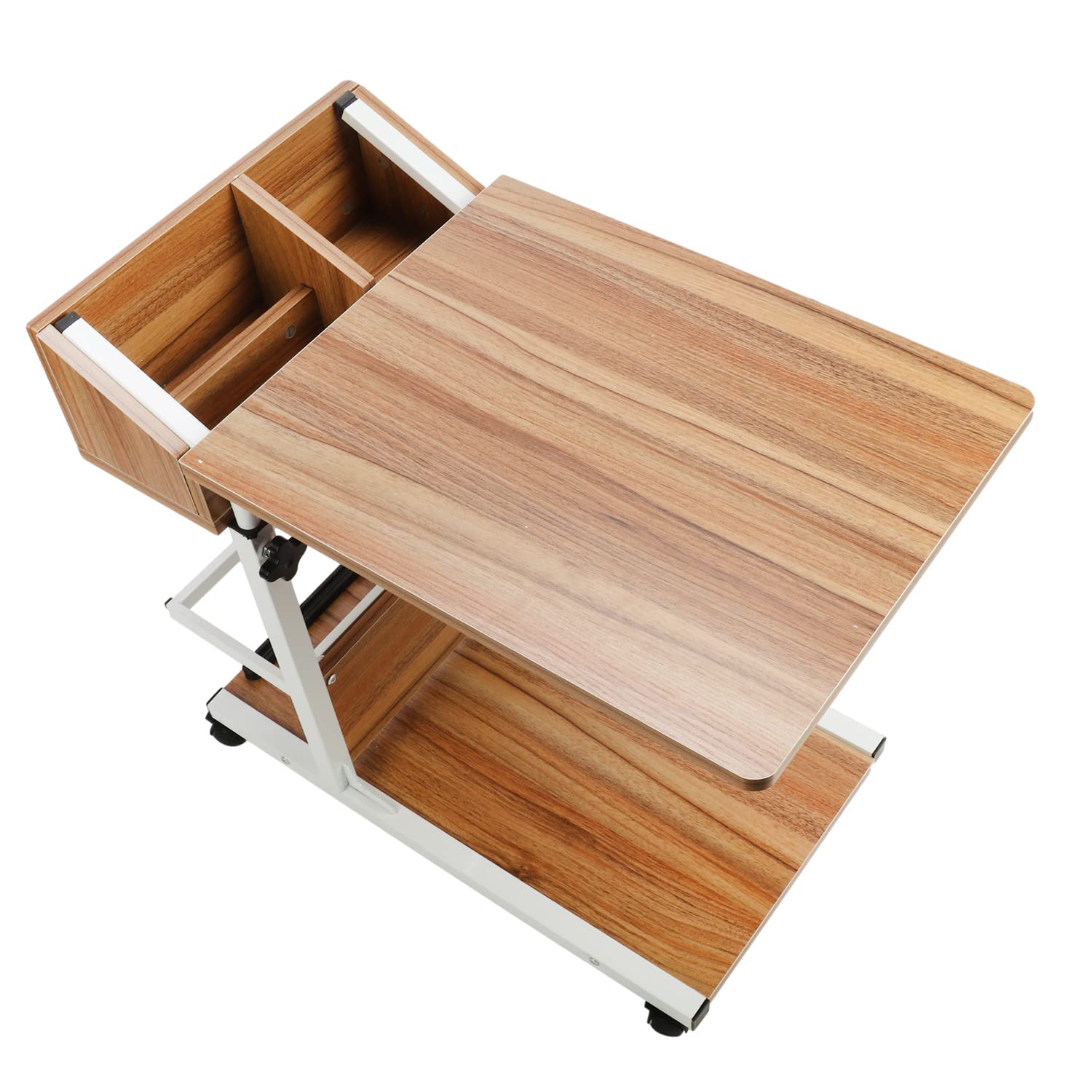 Adjustable Height Rolling Side Table with Wheels & Storage Shelves - Mobile Couch Snack Table, Wooden End Table for Living Room, Bedroom - Perfect for Laptop Use, Snacks & Drinks While Relaxing on Sofa or Bed