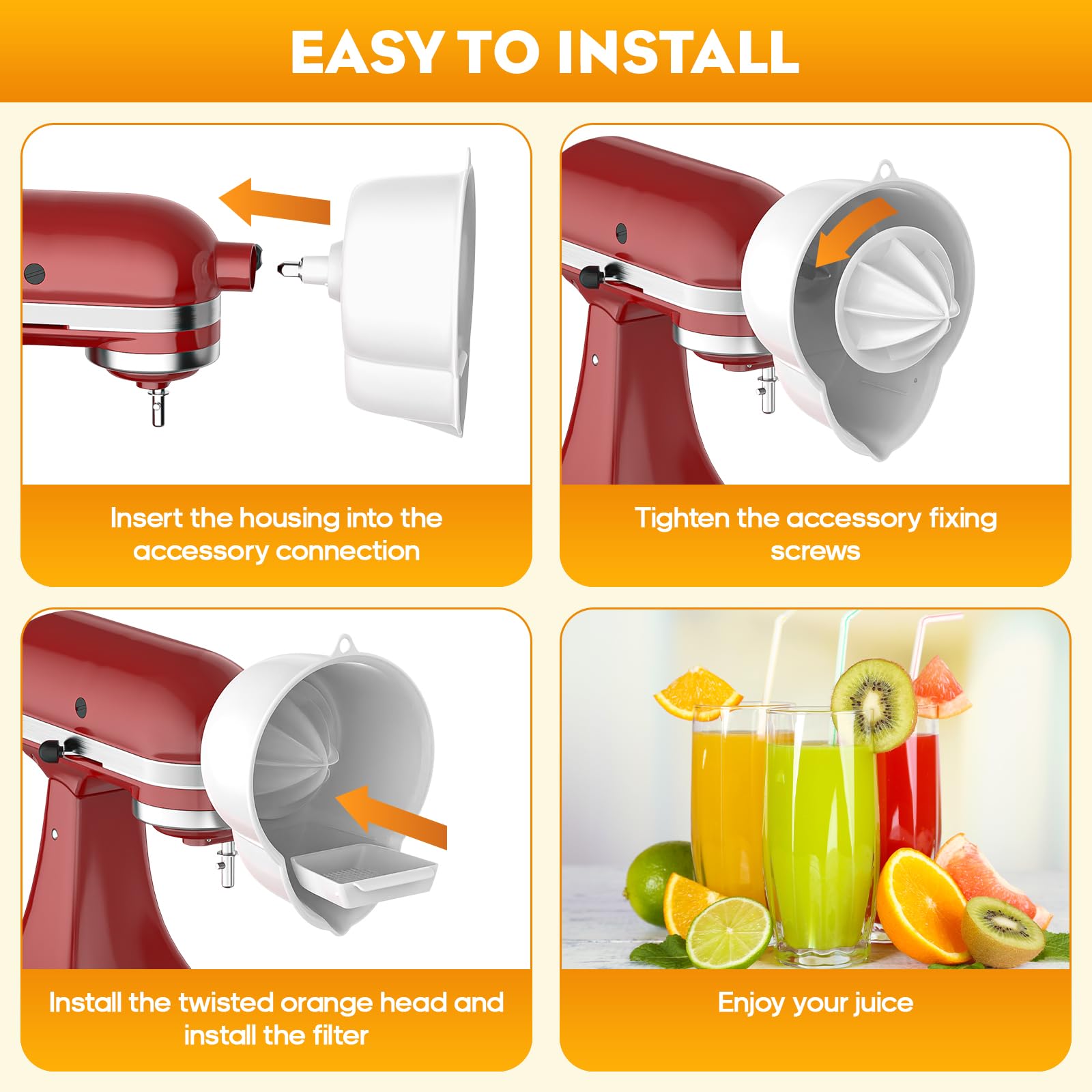 KitchenAid Stand Mixer Juicer Attachment - 2 Size Reamer Citrus Press for Oranges, Lemons & Grapefruits - Fresh Juice Maker Accessory for Healthy Drinks, Cocktails & Breakfast Smoothies