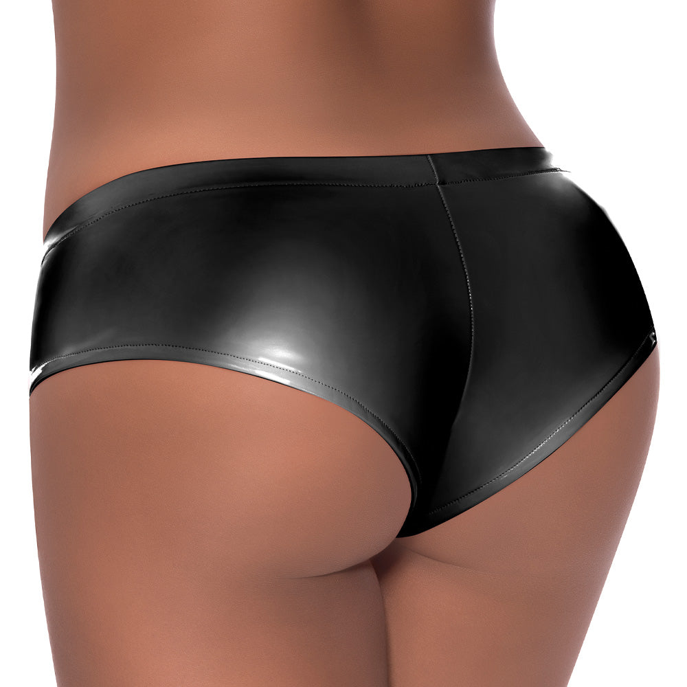 Sexy Wet Look Low Rise Split Crotch Boy Shorts - Women's Lingerie for Sensual Wear & Boudoir Photography