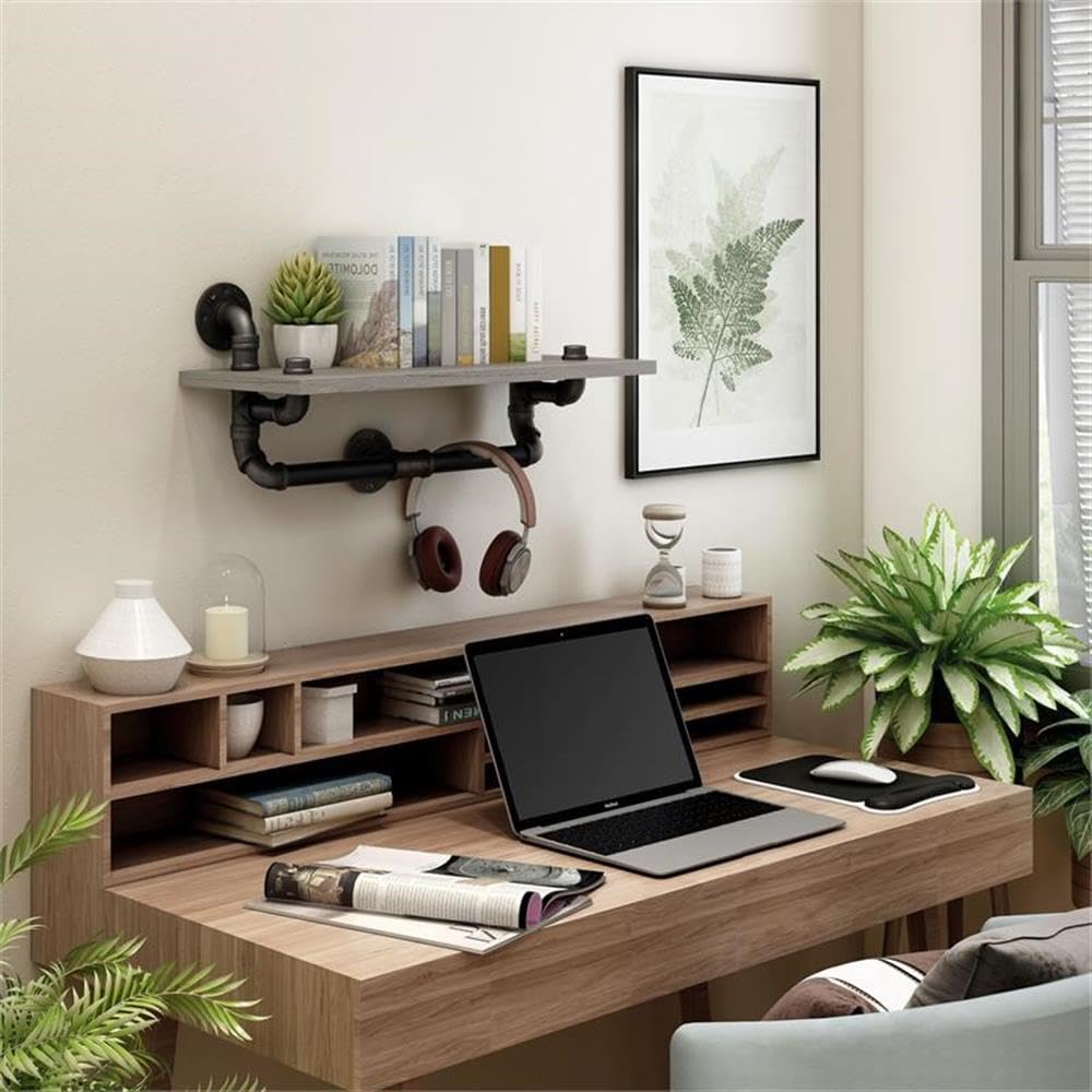Furniture of America Gren Industrial Metal Floating Shelf - Gray & Black Wall Shelves for Living Room, Bedroom, Bathroom & Office Storage & Decor