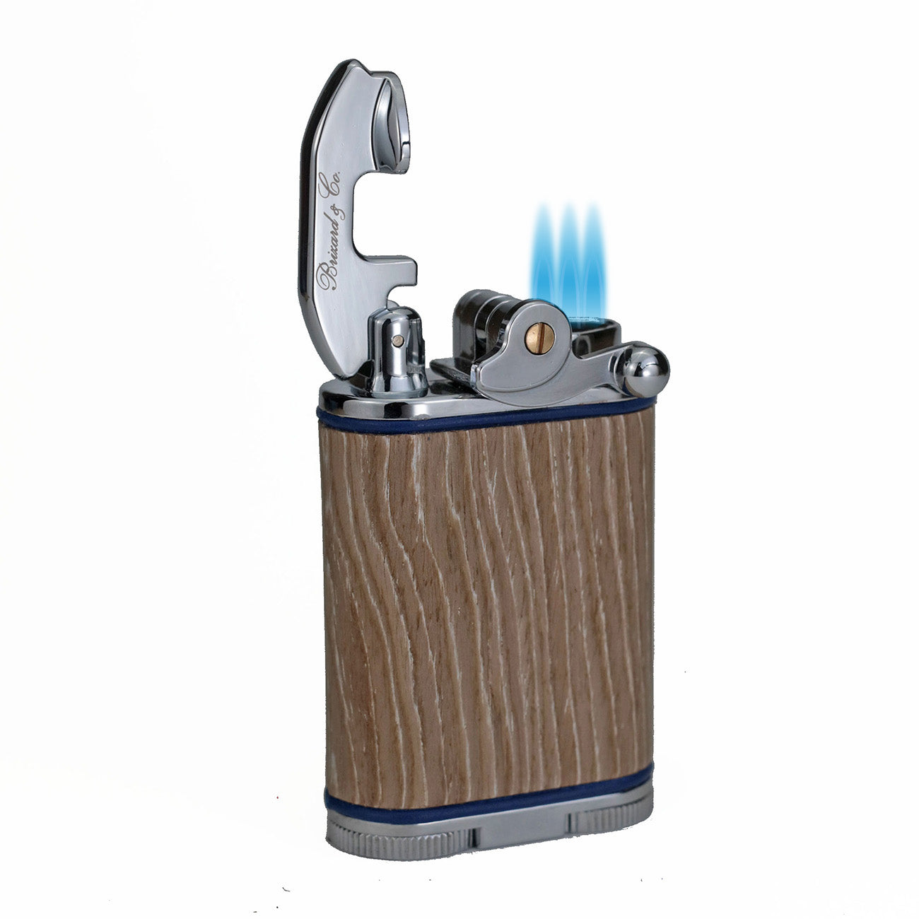 Brizard & Co. Gatsby Style Bleached Oak Wood & Leather Triple Torch Flame Table Lighter – Vintage Cigar & Candle Lighter for Home, Office & Gifts
