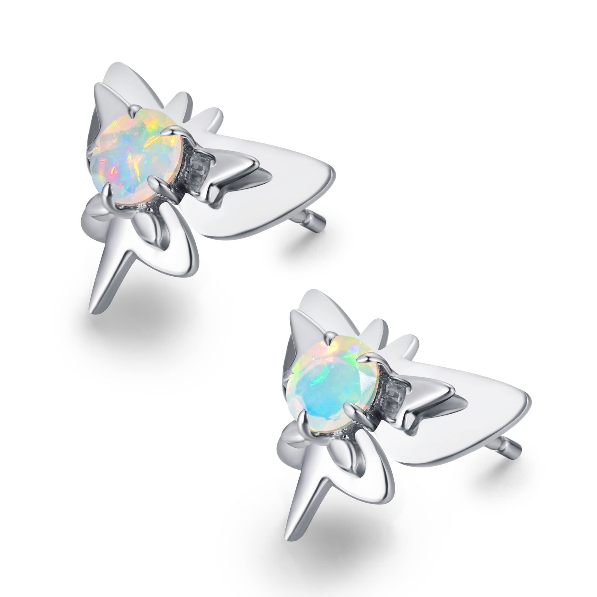Rainbow Opal Earrings - Small Butterfly Stud Earrings for Women - Dainty Stackable Multiple Piercing Jewelry - October Birthstone Gift - Perfect for Everyday Wear, Stacking & Layering Looks