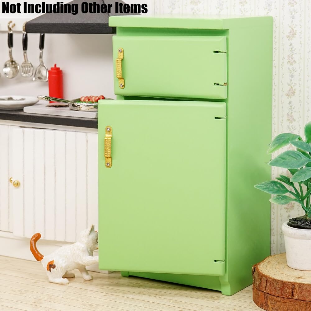 1/12 Scale Miniature Fridge Refrigerator - Green Dollhouse Kitchen Accessory for Model Scenes & DIY Crafts | Perfect for Dollhouse Decor, Miniature Displays & Collectors