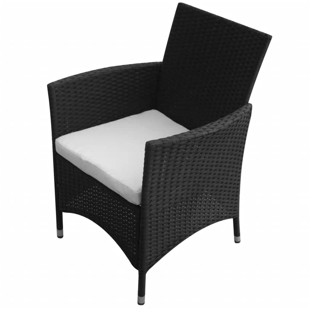vidaXL 7-Piece Black Poly Rattan Patio Dining Set with Cushions & Aluminum Feet - Durable Outdoor Furniture for Garden, Backyard, Poolside Dining & Relaxation