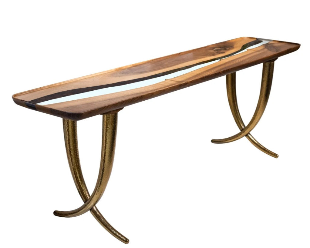Handcrafted Walnut Wood Epoxy Resin Sofa & Console Table - Ivory Collection | Modern Living Room & Entryway Furniture for Stylish Home Decor