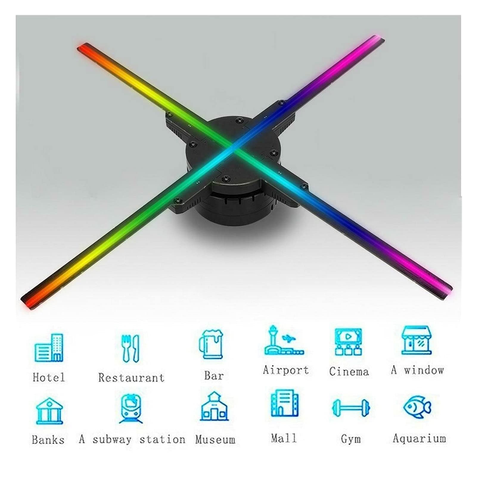 BJTYHT 50CM WiFi-Controlled 3D Holographic Projector with 4 Fans - LED Hologram Fan Light for Advertising Display & Holiday Decor | Perfect for Store Promotions, Events, and Home Decoration