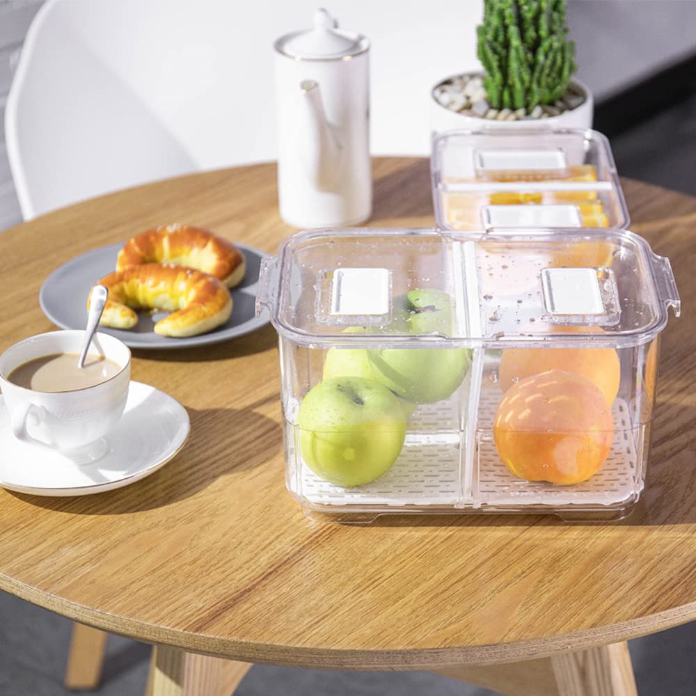**Airtight Food Storage Containers for Fridge - 2800ML & 5700ML Lettuce Keeper with Lids & Drain Tray - Clear Fridge Organizer Set of 4 - Perfect for Fresh Produce, Meal Prep & Kitchen Organization**
