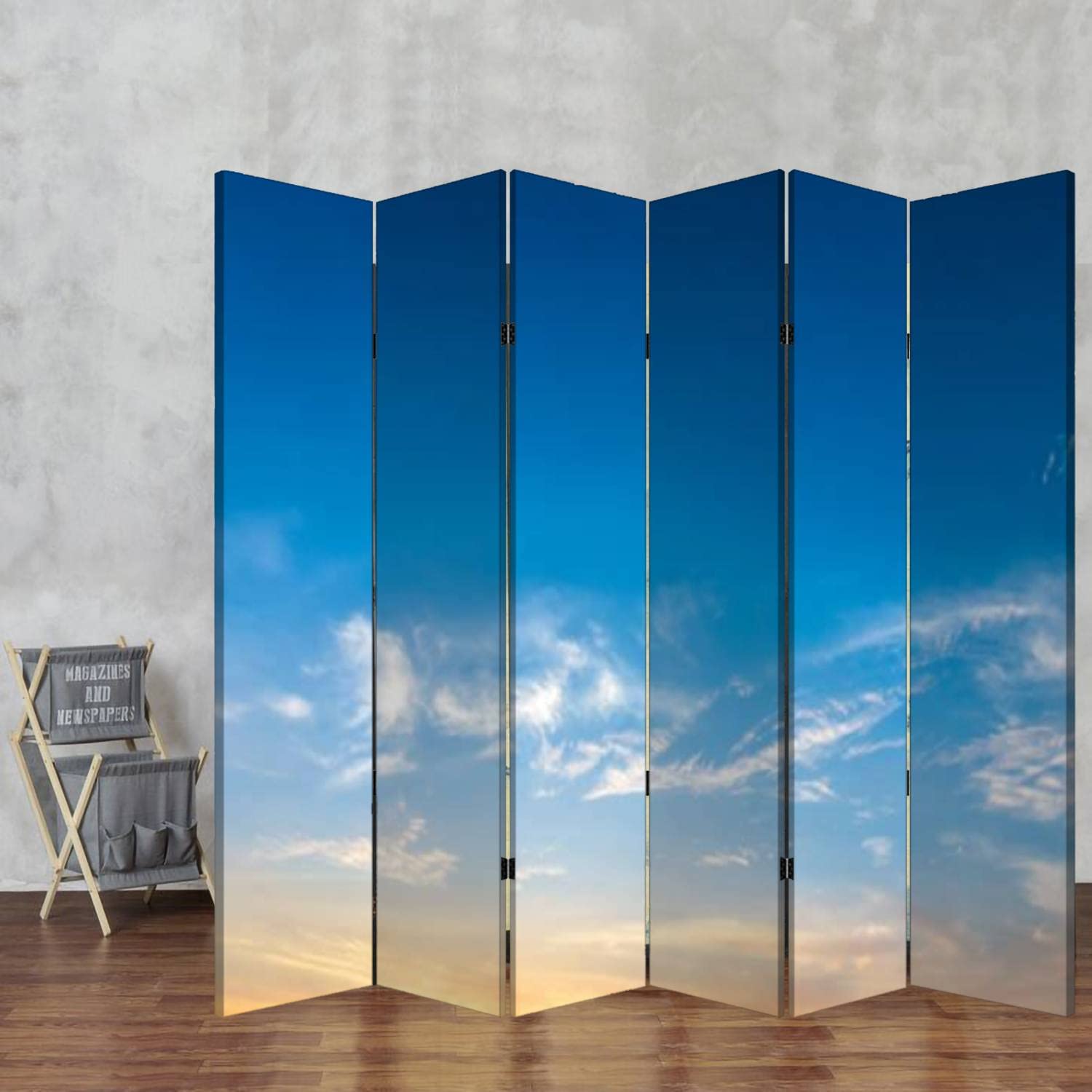 Wooden Room Divider with Sunset Cloud Design - 6-Panel Folding Privacy Screen, Dual-Sided Canvas Partition for Home & Office Decor | Perfect for Living Rooms, Bedrooms, and Studio Spaces