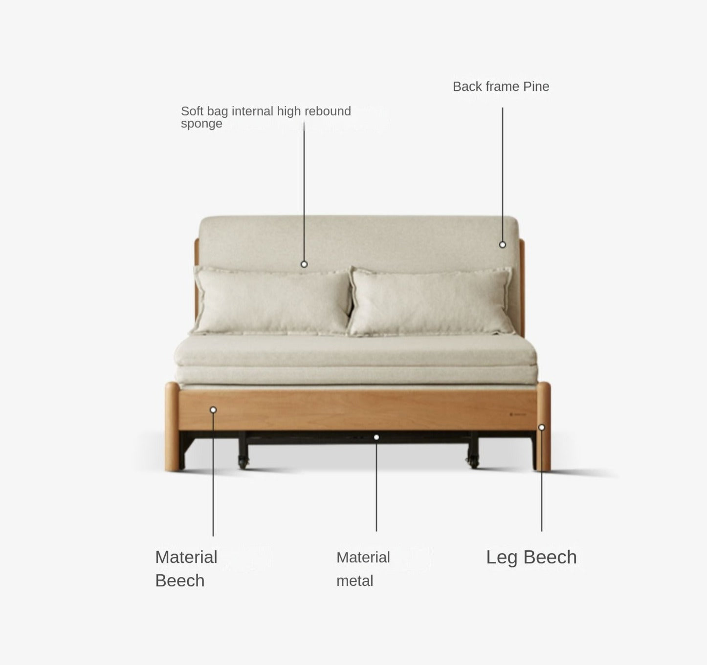 Solid Beech Wood Sofa Bed - Convertible Sleeper Sofa for Small Spaces, Guest Room & Living Room - Comfortable & Space-Saving Furniture