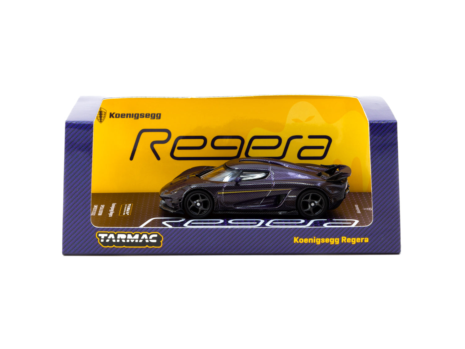 Tarmac Works 1/64 Koenigsegg Regera Purple Carbon Fiber Gold Accents Special Edition Diecast Model Car - Perfect for Collectors, Display & Racing Enthusiasts