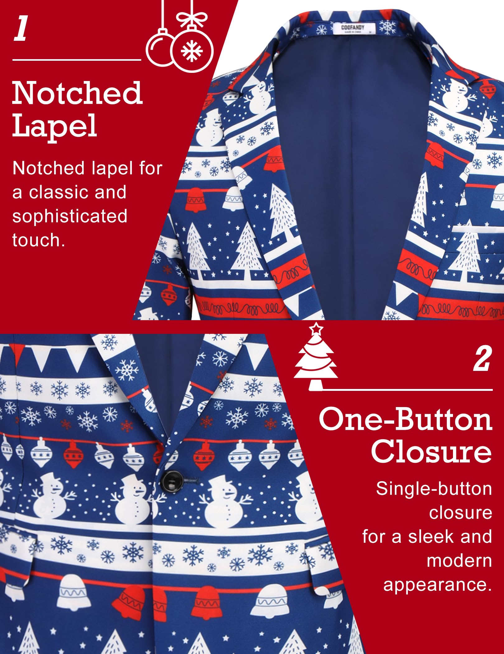 COOFANDY Men's Christmas Blazer - Holiday Party Jacket for Xmas & Halloween Events