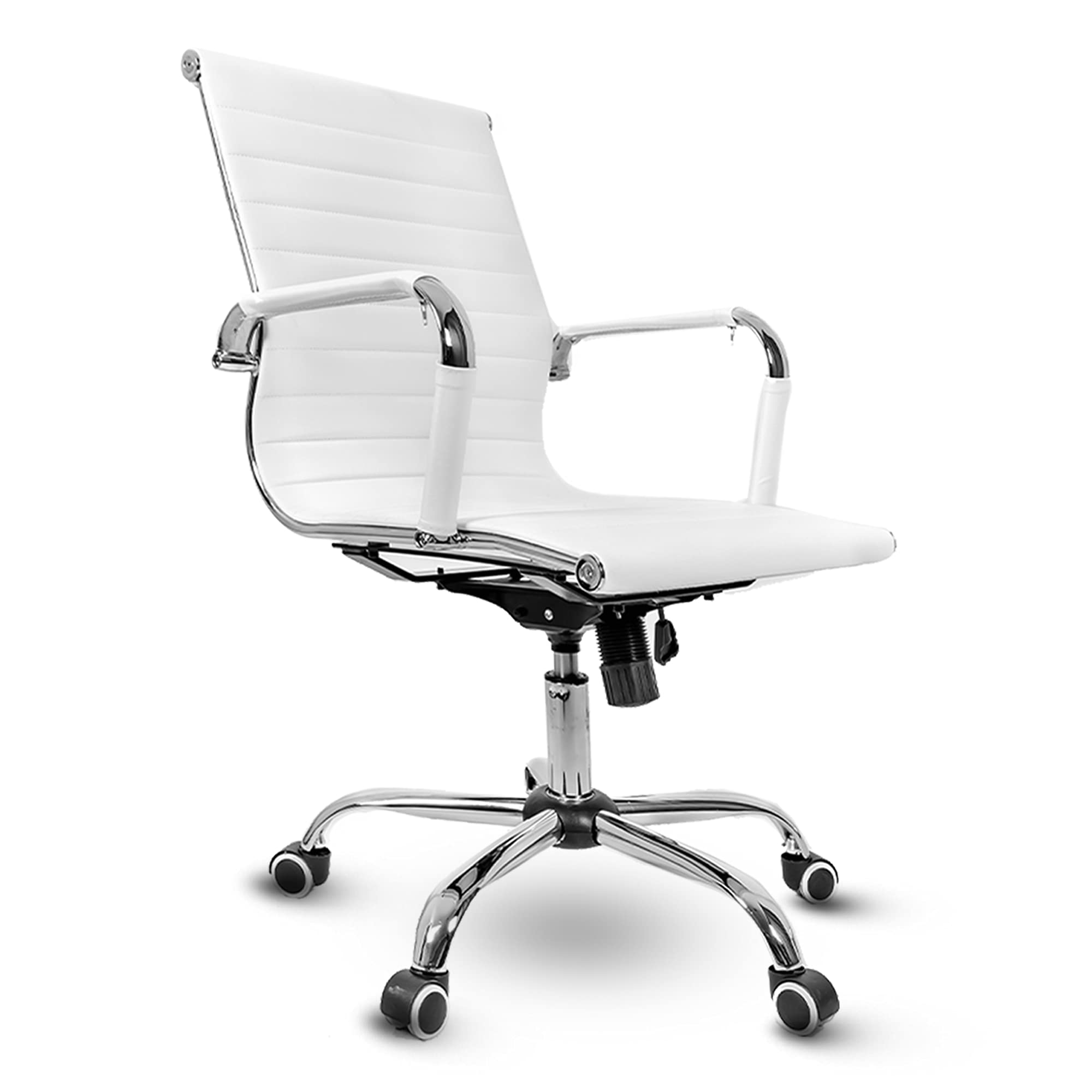 Premium PU Leather Office Chair with Adjustable Height & Swivel Tilt - Ergonomic Executive Desk Chair with Wheels & Armrests for Home Office, Conference Rooms & Workspaces