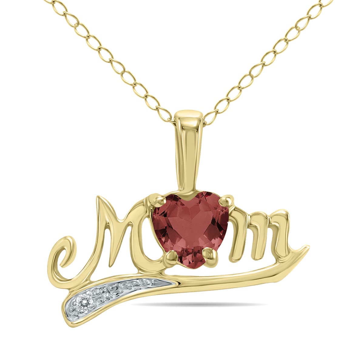 10K Yellow Gold Genuine Gemstone & Diamond Mom Pendant - Amethyst, Blue Topaz, Garnet Birthstone Jewelry Gift for Mother's Day, Birthday, Anniversary | Elegant Necklace for Women, Perfect for Special Occasions & Everyday Wear