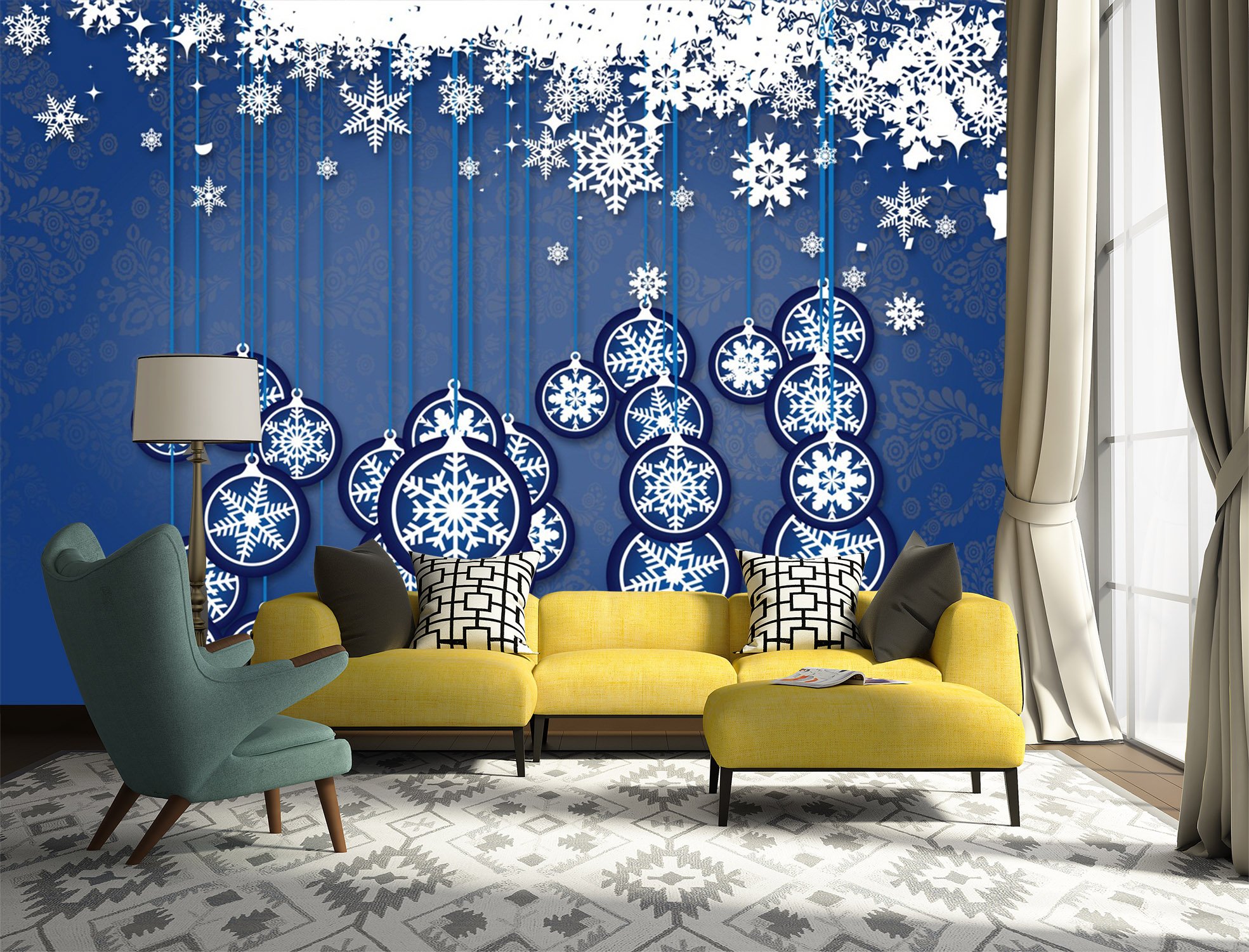 3D Snowflake Wallpaper Decal - Self-Adhesive Removable Vinyl Wall Mural (82