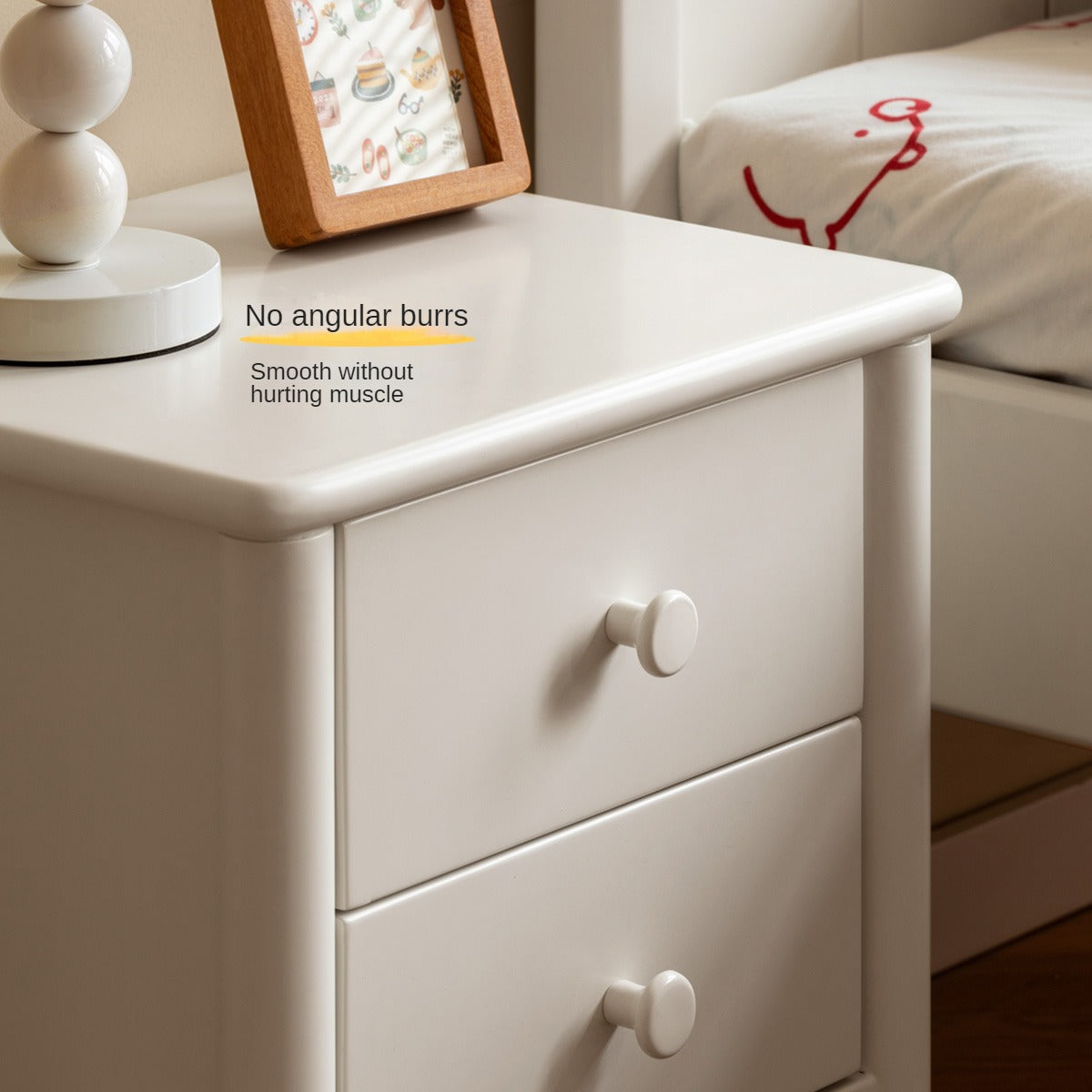 Solid Wood Poplar Kids Nightstand - American White Bedside Table for Children's Room, Nursery, or Playroom - Durable & Stylish Furniture for Bedtime Storage