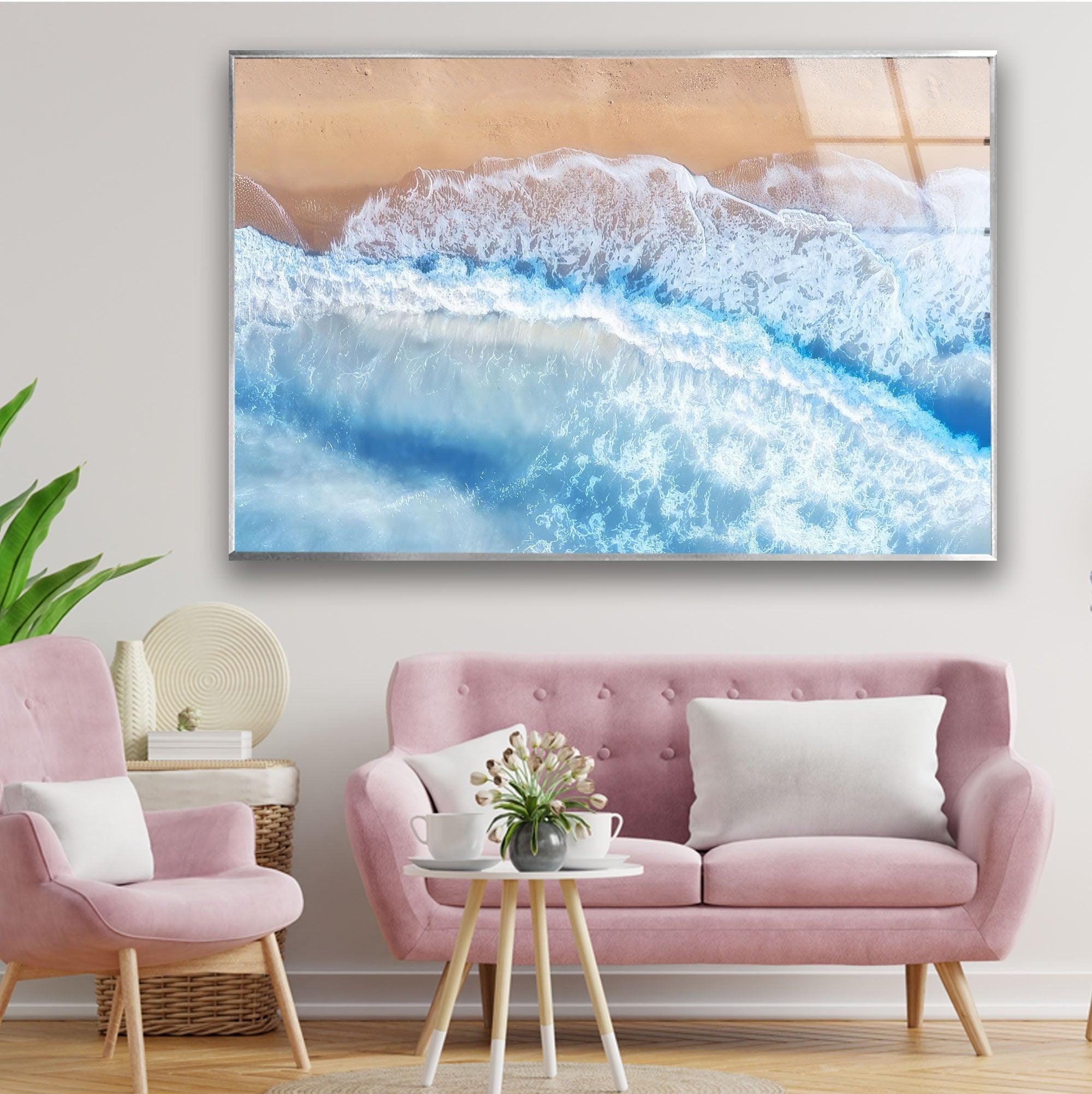 Stunning Aerial View Beach Glass Wall Art - Coastal Home Decor for Living Room, Bedroom & Office - Perfect Gift for Beach Lovers