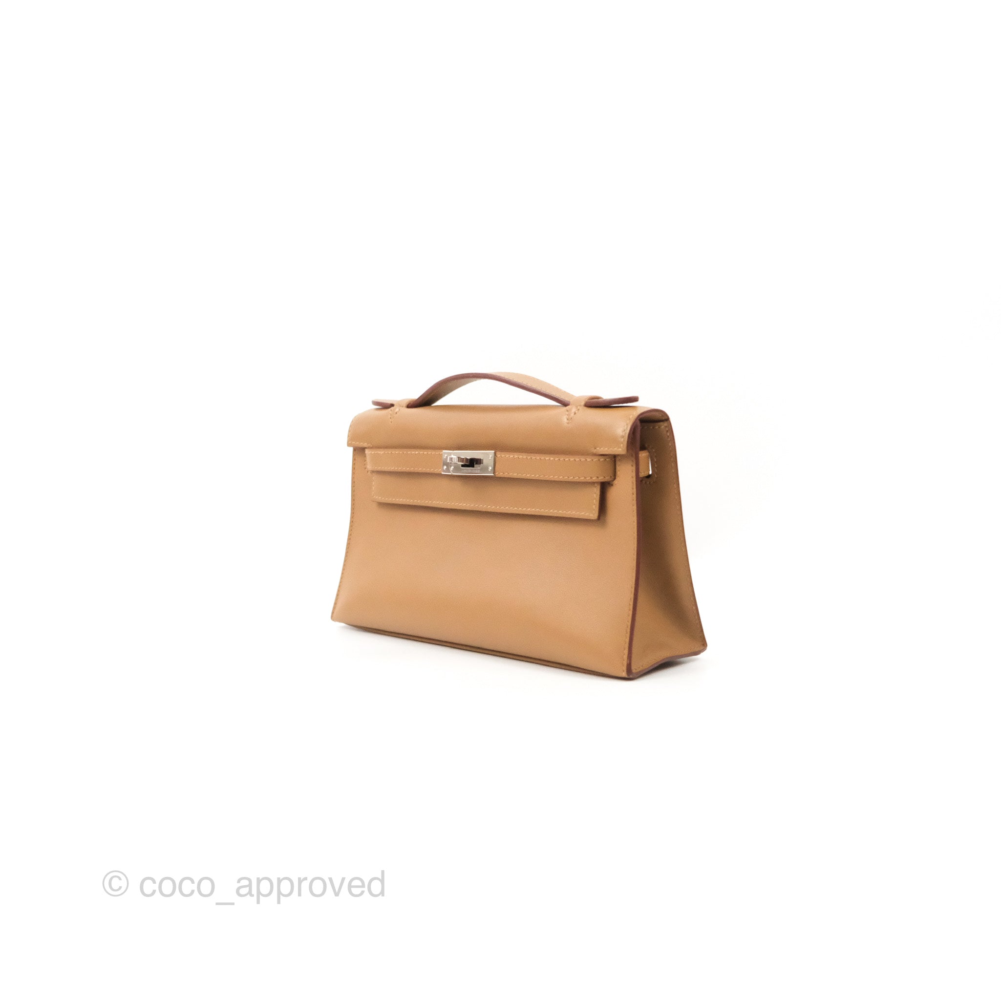 Authentic Hermès Kelly Pochette Clutch Bag in Biscuit 48 - Swift Leather with Palladium Hardware | Luxury Women's Handbag for Evening Parties & Special Occasions