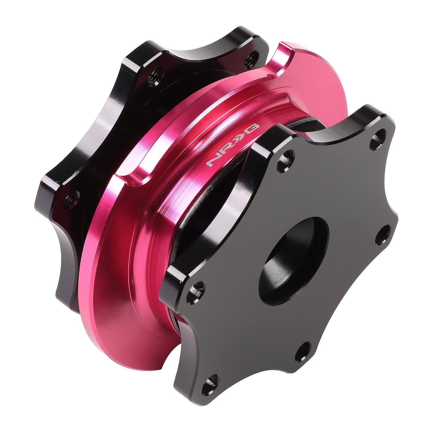 NRG Innovations SRK-R200BK-PK SFI 42.1 Certified D-Shaped 6-Bolt Steering Wheel Quick Release Adapter - Black with Pink Ring for Racing, Drifting & Simulator Setups