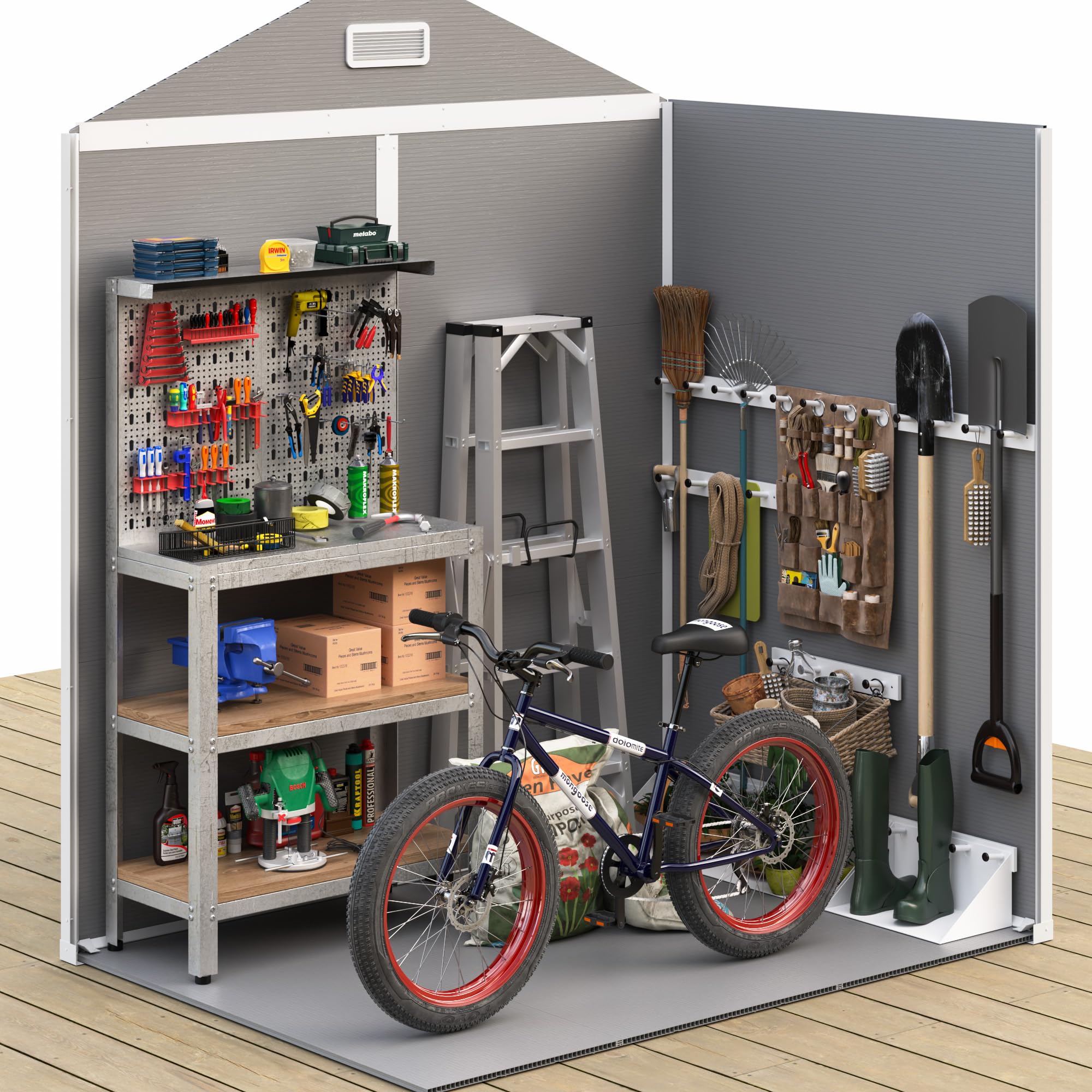 **6x4.5 FT Outdoor Resin Storage Shed – Lockable Plastic Garden Shed for Bikes, Garbage Cans & Tools | Durable Backyard, Patio & Lawn Storage Box in Grey & White | Perfect for Organizing Outdoor Equipment & Seasonal Items**
