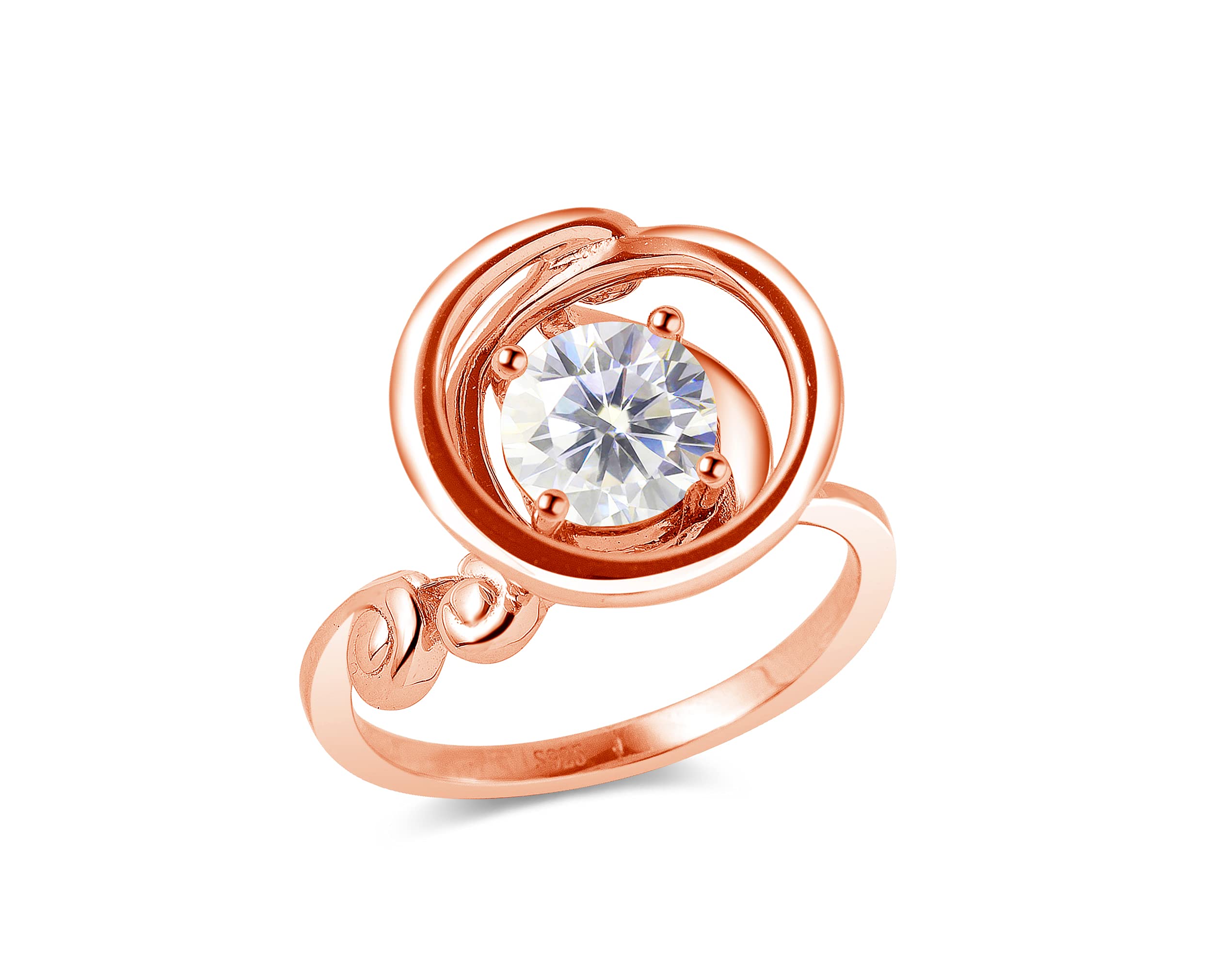 Moissanite Engagement Ring for Women - April Birthstone Solitaire Diamond Alternative - 14K Rose Gold Circle Wave Wedding Band - Perfect for Proposals, Anniversaries & Special Occasions