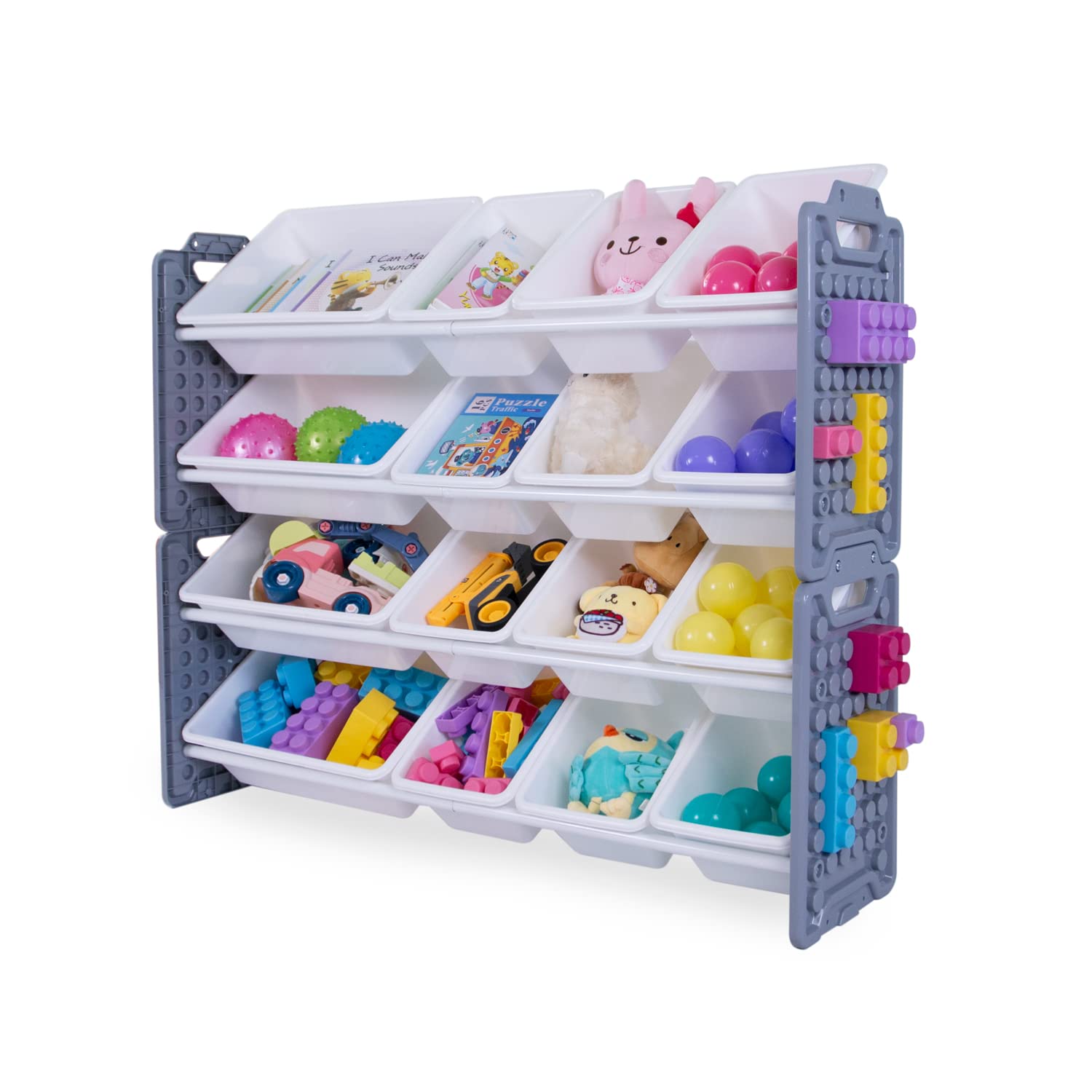 UNiPLAY 16-Bin Toy Storage Organizer with Removable Bins - Gray Kids Toy Organizer for Books, Building Blocks, School Supplies | Perfect for Playrooms, Classrooms & Daycare Centers