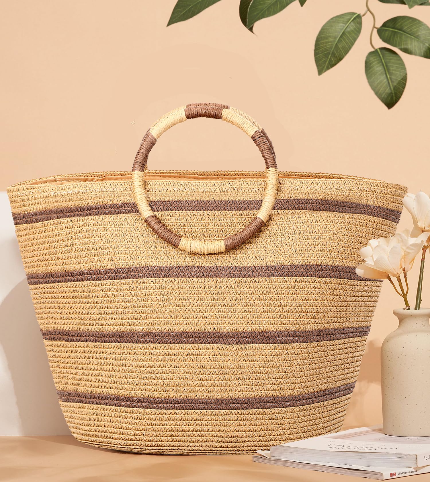 Women's Large Woven Straw Beach Tote Bag - Summer Vacation Essential for Pool, Travel & Shopping | Waterproof & Spacious Beach Bag for Women