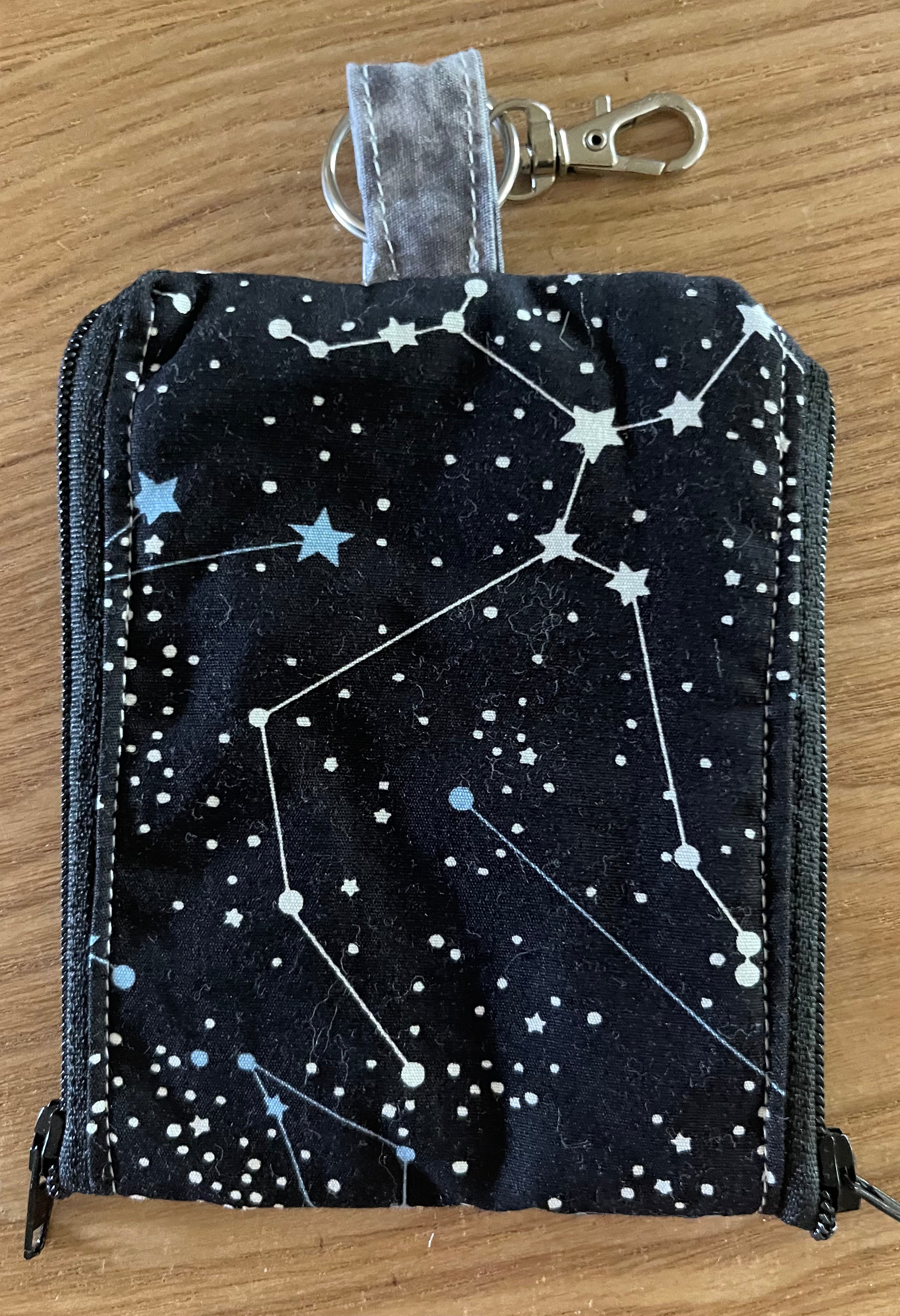 2 Pocket Zipper Keychain Wallet - Universe & Stars Design for Keys, Coins & Small Essentials | Perfect for Travel, Gym & Everyday Use