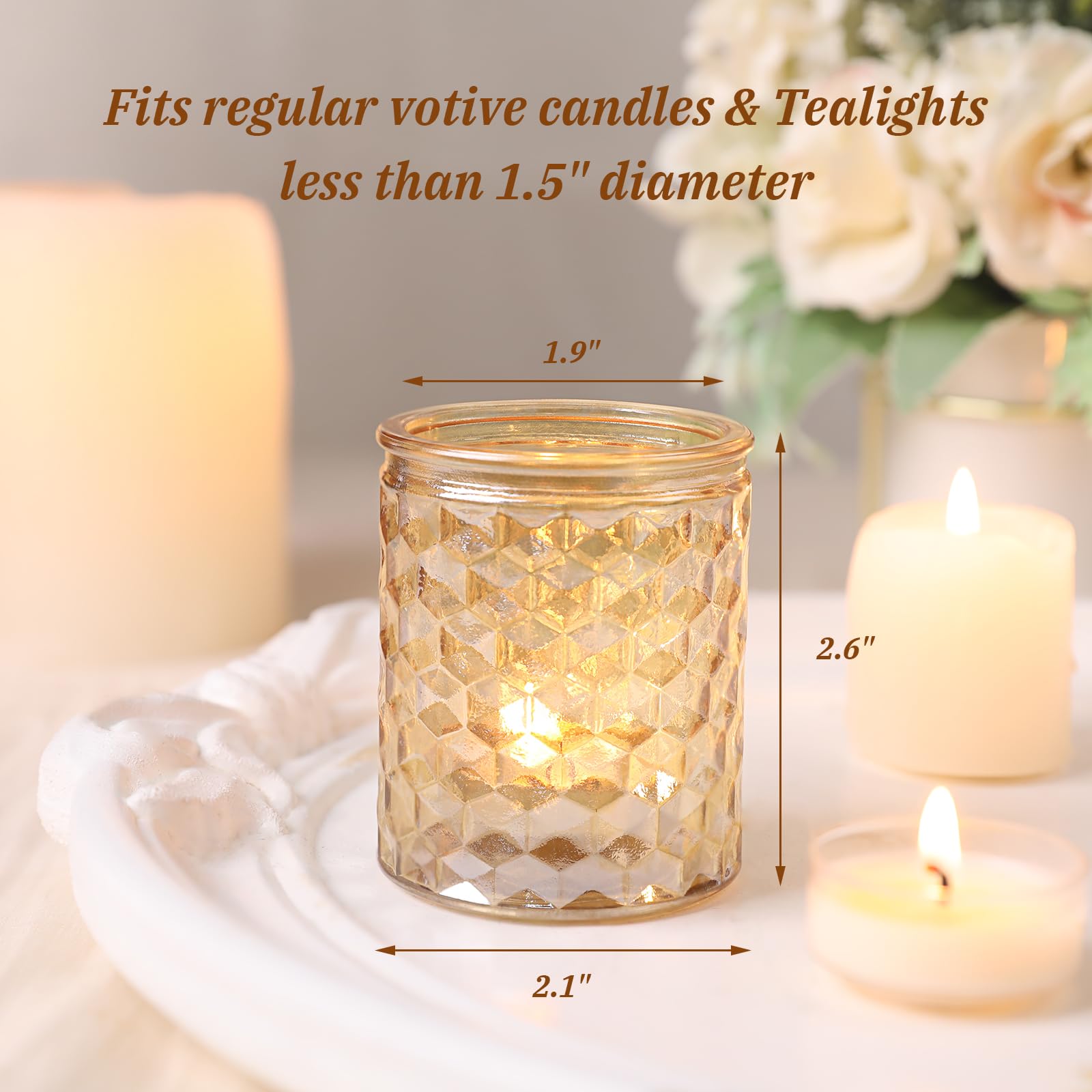 12-Piece Gold Glass Votive Candle Holders - Elegant Tea Light Candle Holders for Wedding Centerpieces, Party Decor, Baby Shower Table Decorations - Perfect for Romantic Dinners, Holiday Decor & Special Events