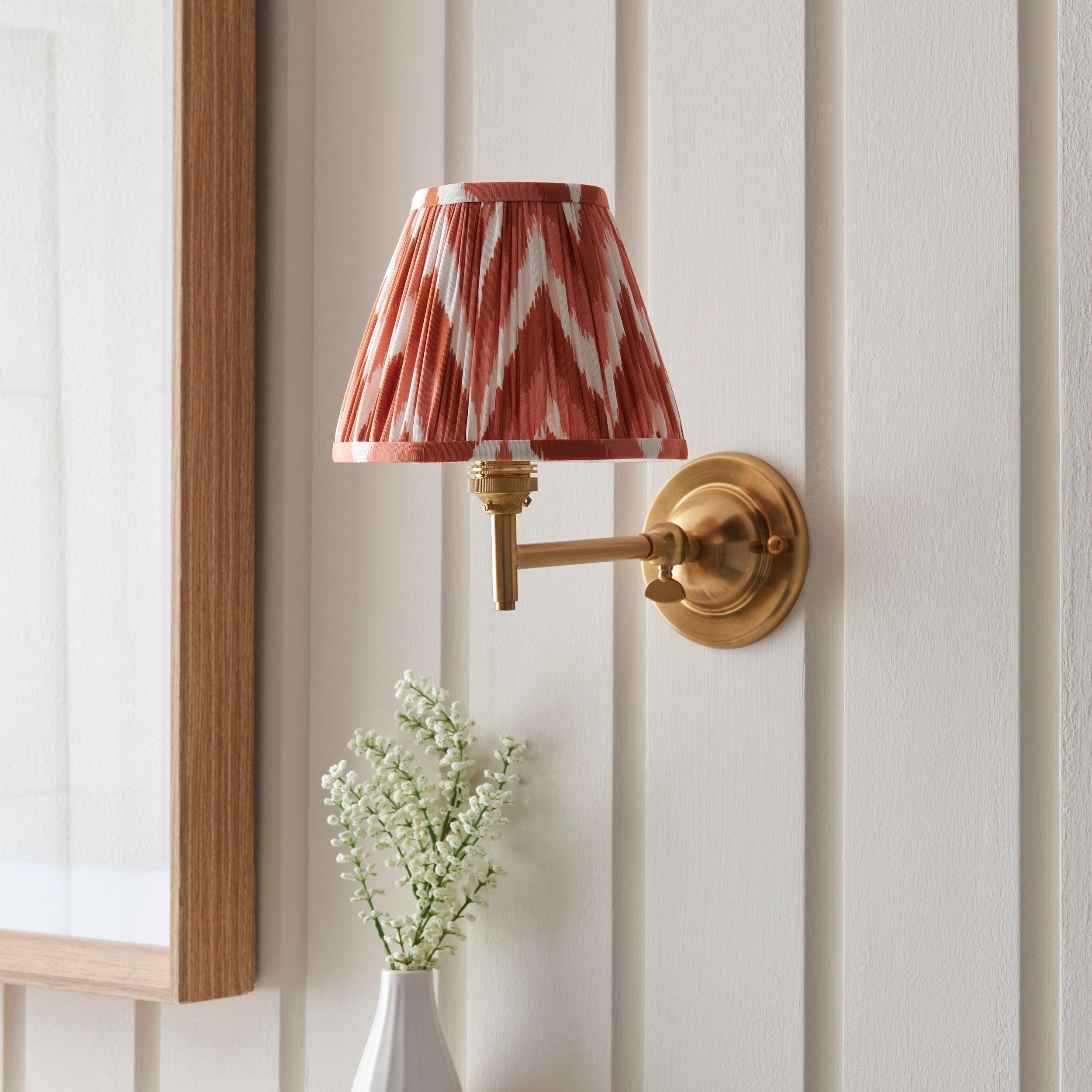 Brass Dome Fold Wall Light - 16cm Apricot Orange Shade with Fold & Zigzag Design | Perfect for Bedroom, Living Room, and Hallway Lighting