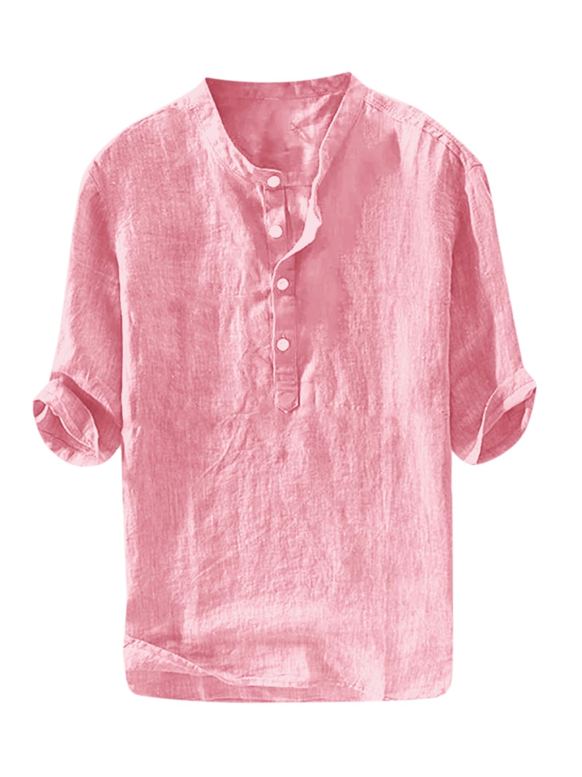 Ryannology Men's Linen Shirts - Breathable 3/4 Sleeve Henley T-Shirt for Summer | Casual Cotton Regular Fit Top for Beach, Yoga & Outdoor Activities