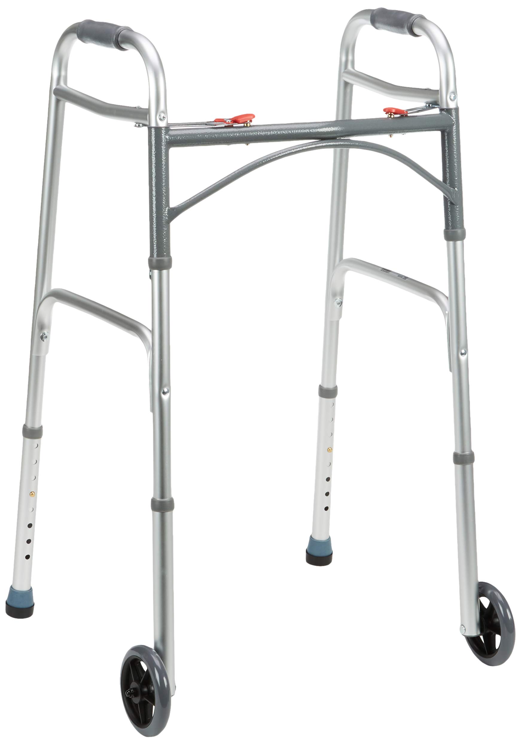 Drive DeVilbiss Folding Lightweight Aluminum Walker with Wheels - Adjustable Height Mobility Aid for Seniors & Adults, Indoor/Outdoor Use for Stability & Support