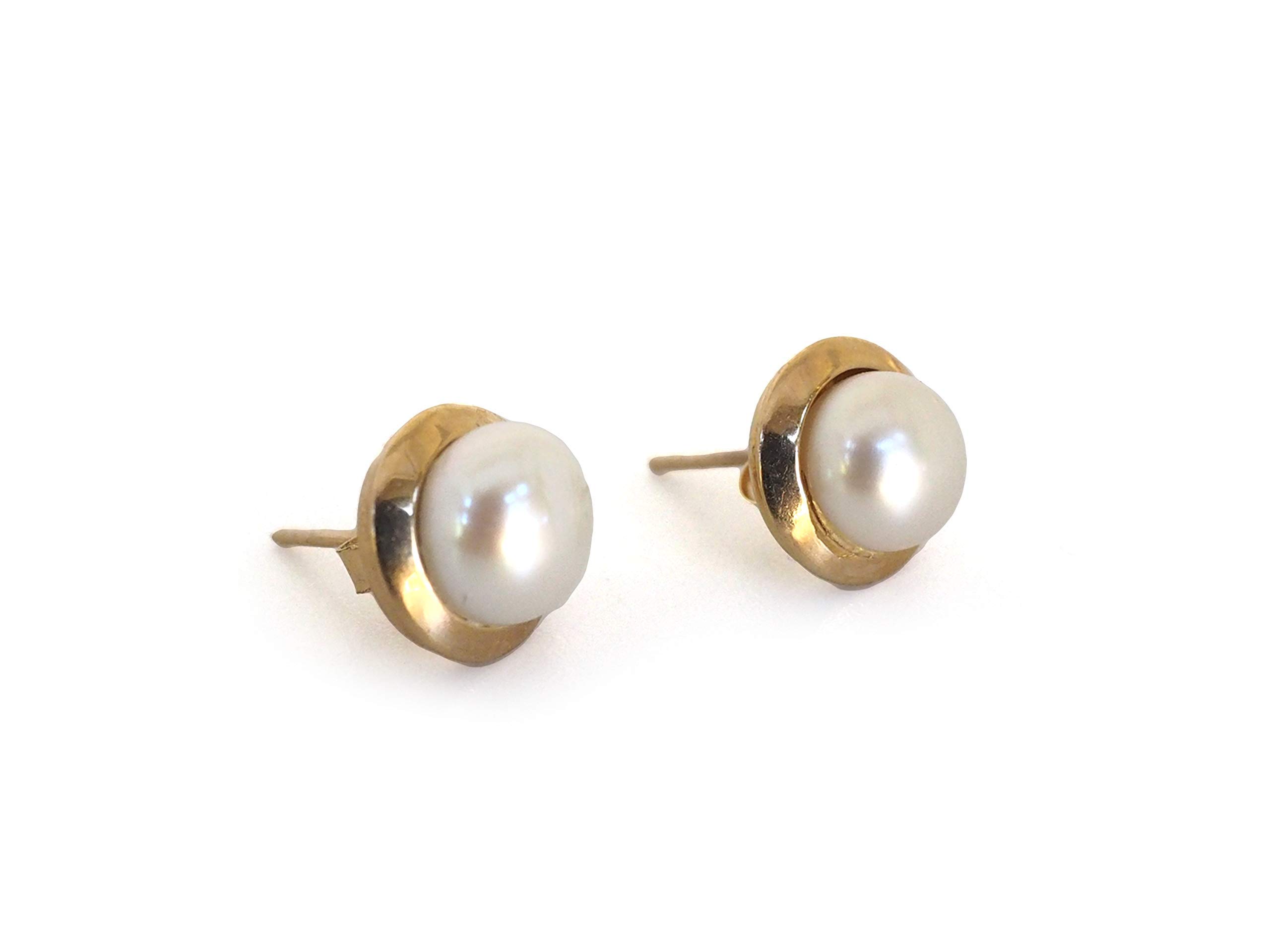 10K Gold Whitney Pearl Stud Earrings - Handmade Real Pearl Jewelry for Women | Perfect for Weddings, Parties & Everyday Elegance