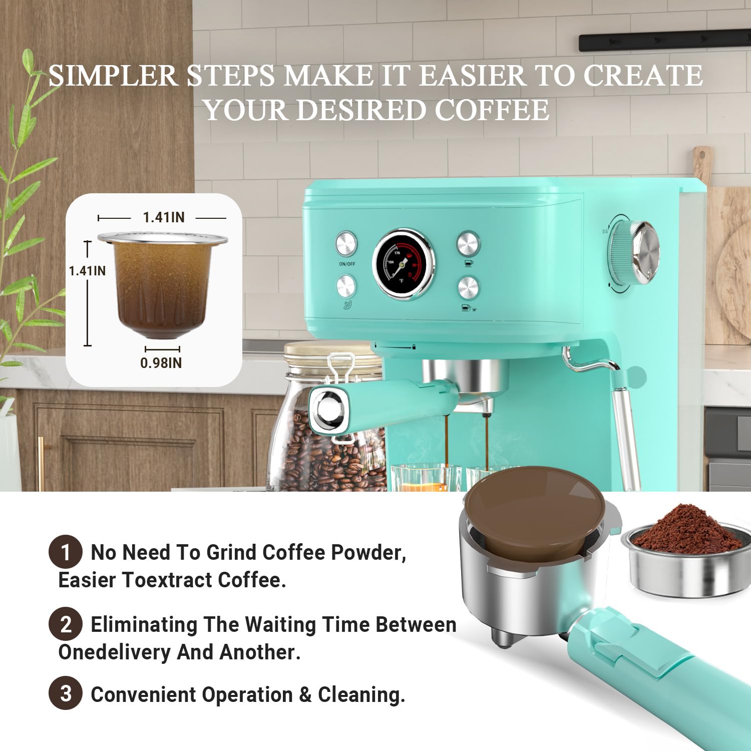 20 Bar Espresso Coffee Machine with Milk Frother Steam Wand - 2 in 1 Latte & Cappuccino Maker, Compatible with Original NS Capsules (Blue) - Perfect for Home Baristas & Coffee Lovers