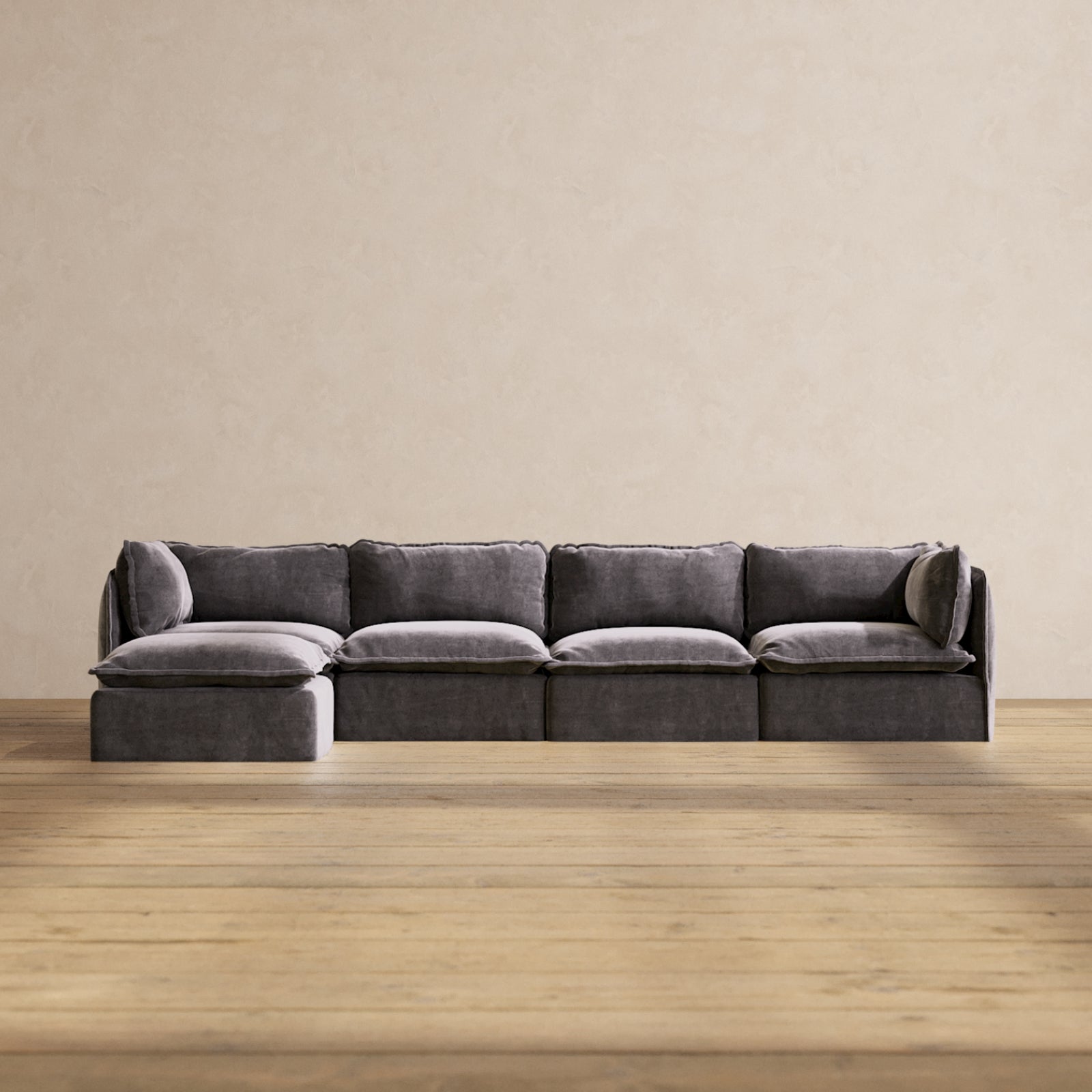 Modular Performance 4-Seater Sectional Sofa in Cinder Gray | Premium Blend Fabric | Perfect for Living Room, Family Room & Home Theater