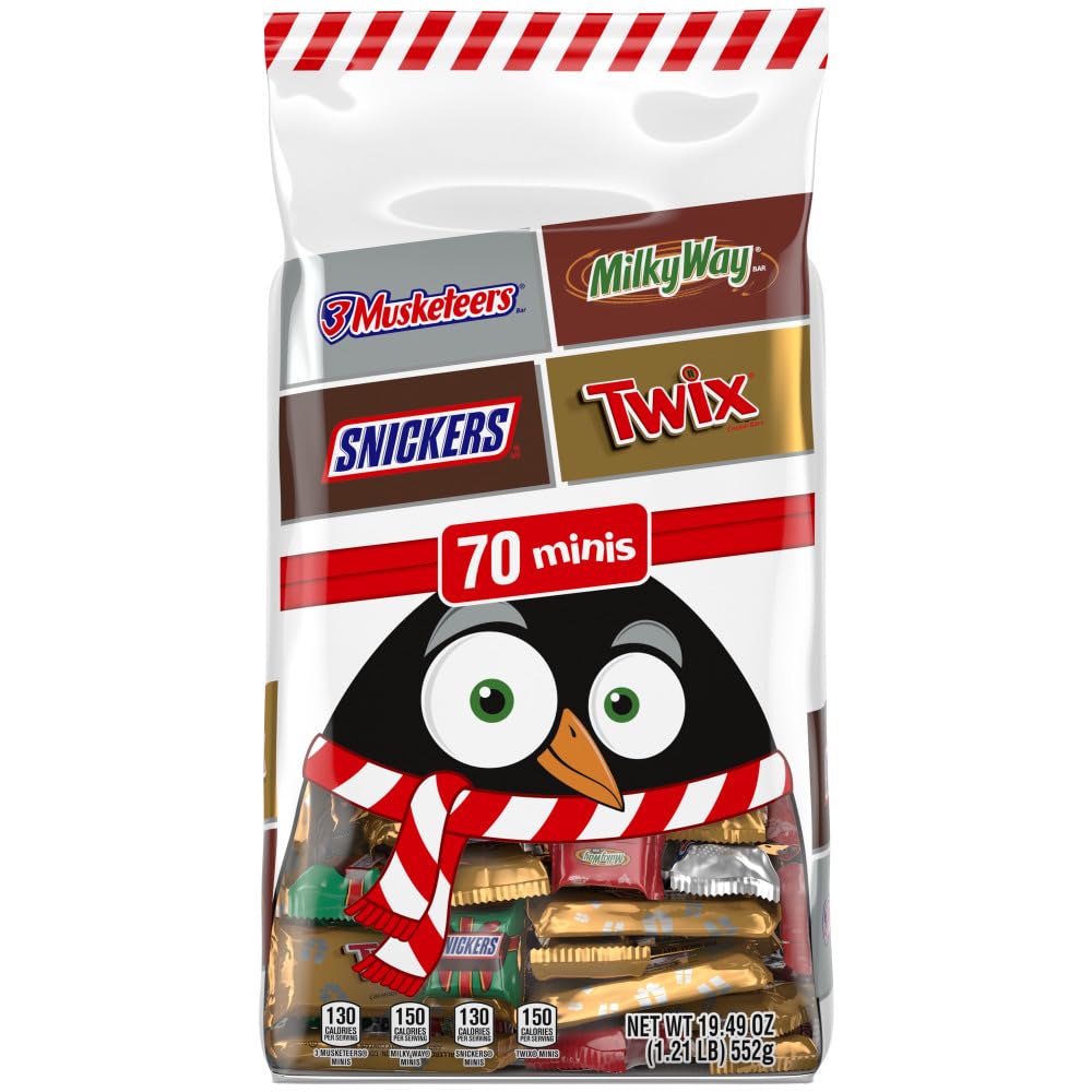 SNICKERS, TWIX, MILKY WAY & 3 MUSKETEERS Minis Milk Chocolate Candy Bars - Individually Wrapped Bulk Bag (70 Count) - Perfect for Christmas Stocking Stuffers, Party Favors, Halloween Treats & Office Snacks