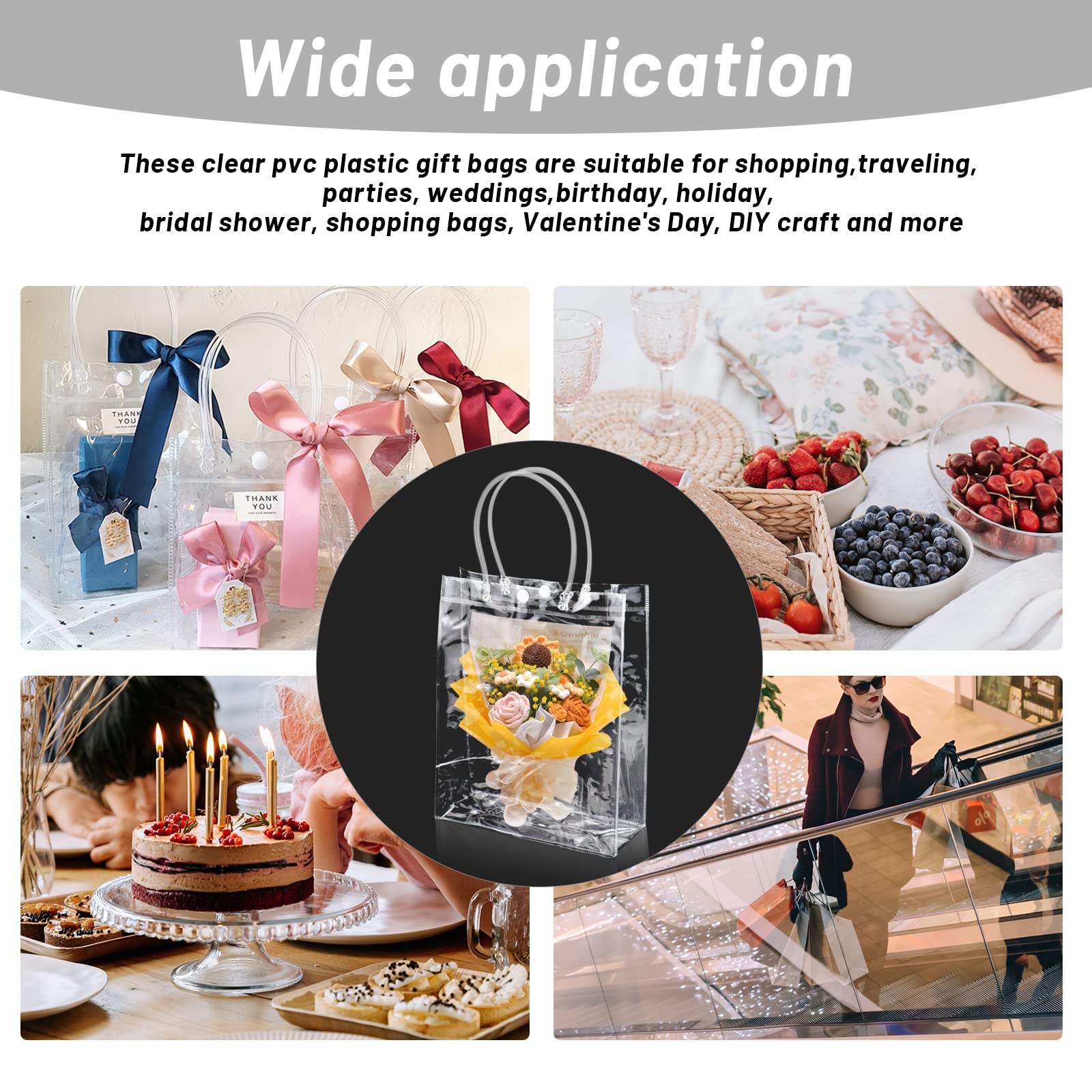 BadenBach 20-Pack Large Clear Gift Bags with Handles, 9.8