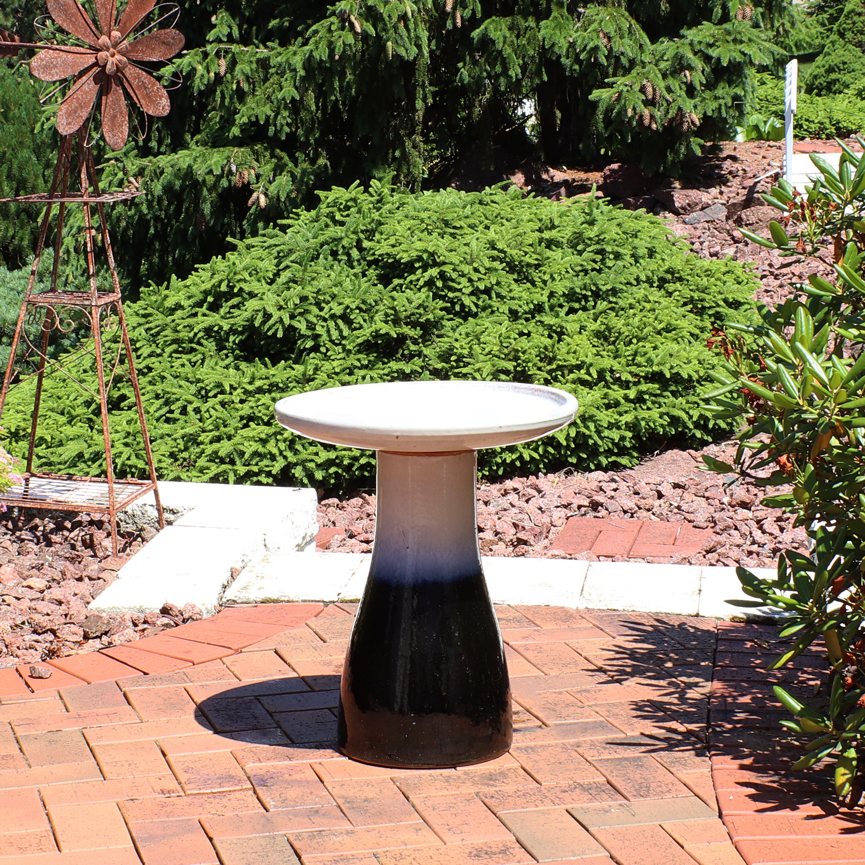 Sunnydaze 18 Inch Glazed Ceramic Outdoor Bird Bath - Garden Decor for Attracting Birds & Enhancing Outdoor Spaces