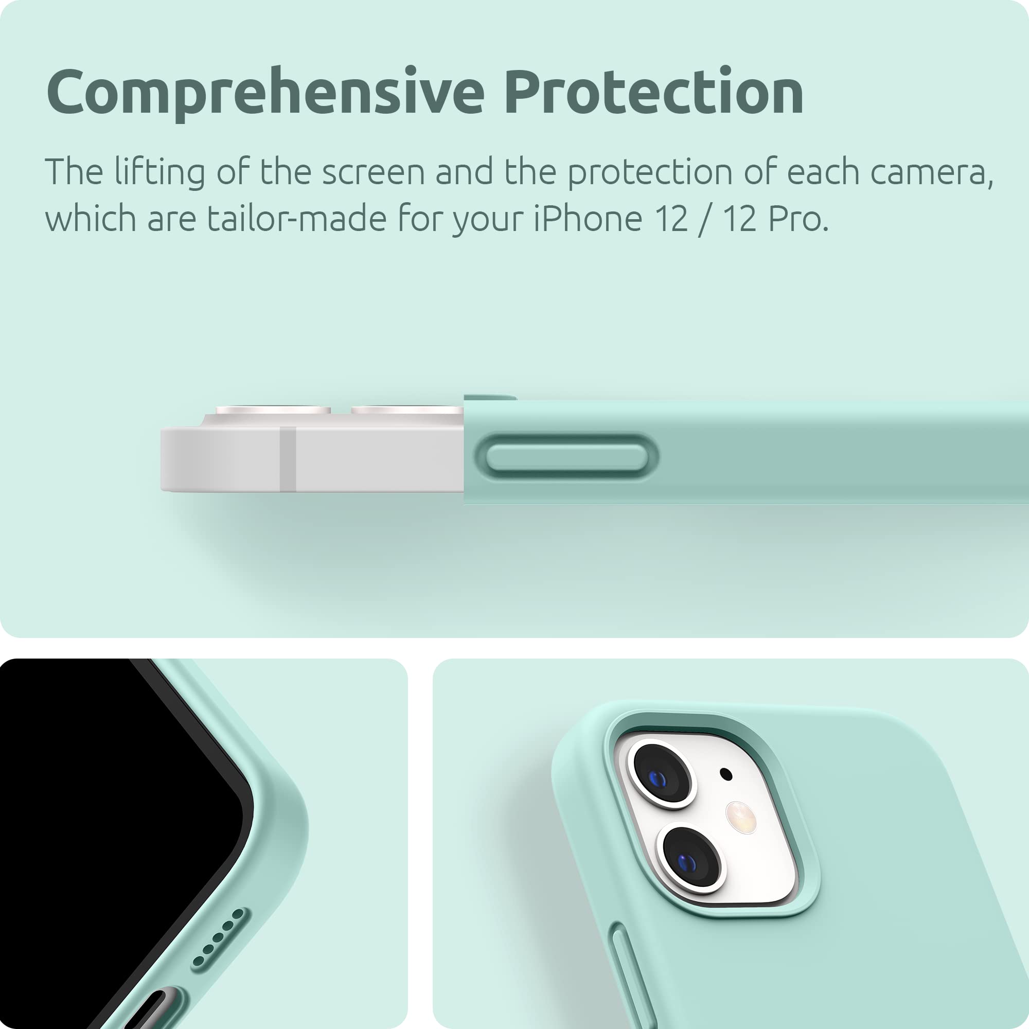 SURPHY Premium Liquid Silicone Case for iPhone 12 & iPhone 12 Pro (6.1 inch) - Shockproof Protective Phone Cover with Microfiber Lining - Mint Green - Perfect for Daily Use, Work & Outdoor Activities